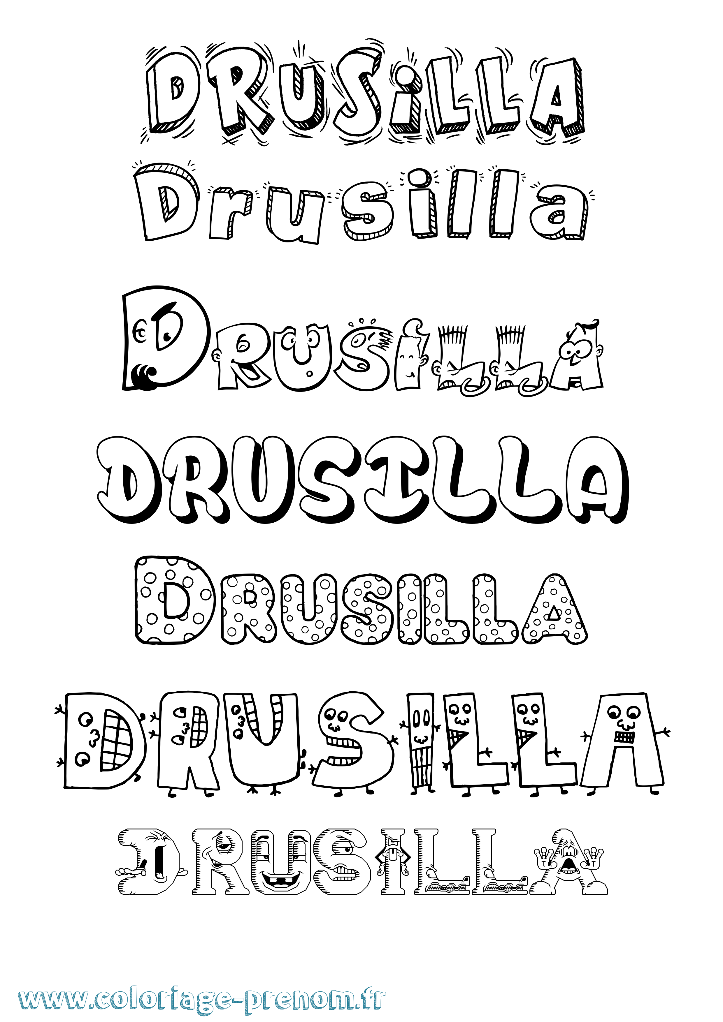 Coloriage prénom Drusilla Fun