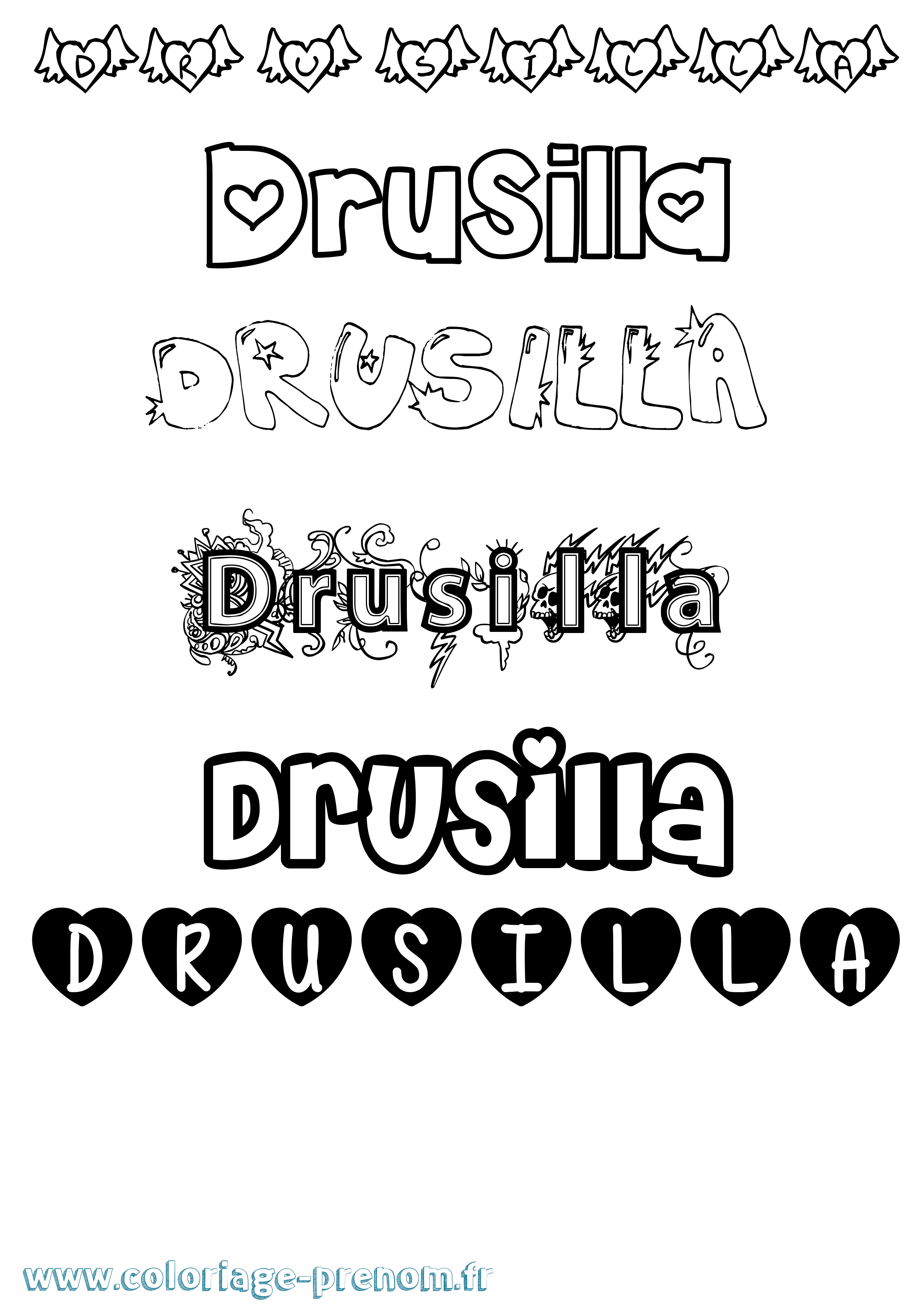 Coloriage prénom Drusilla Girly