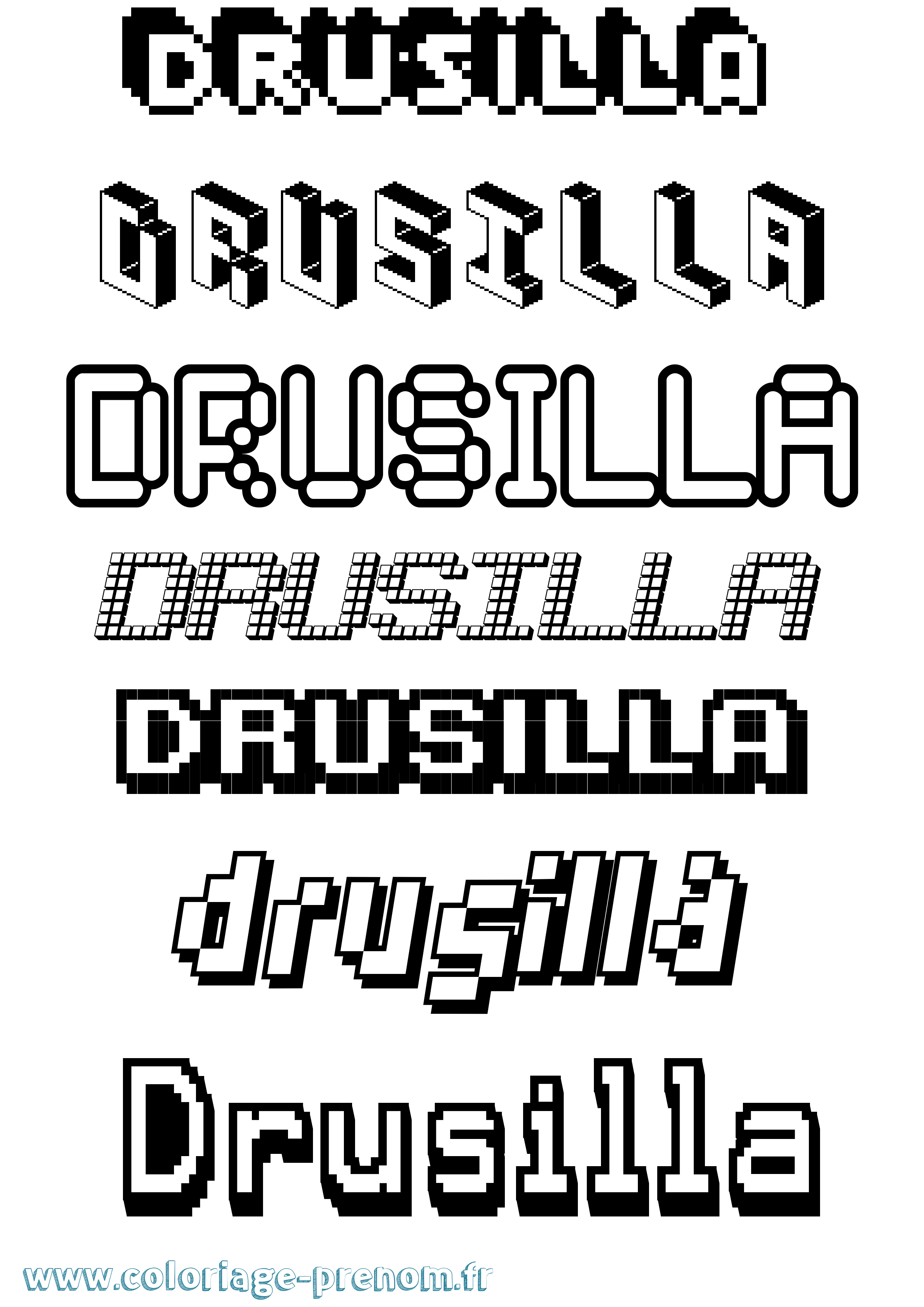 Coloriage prénom Drusilla Pixel
