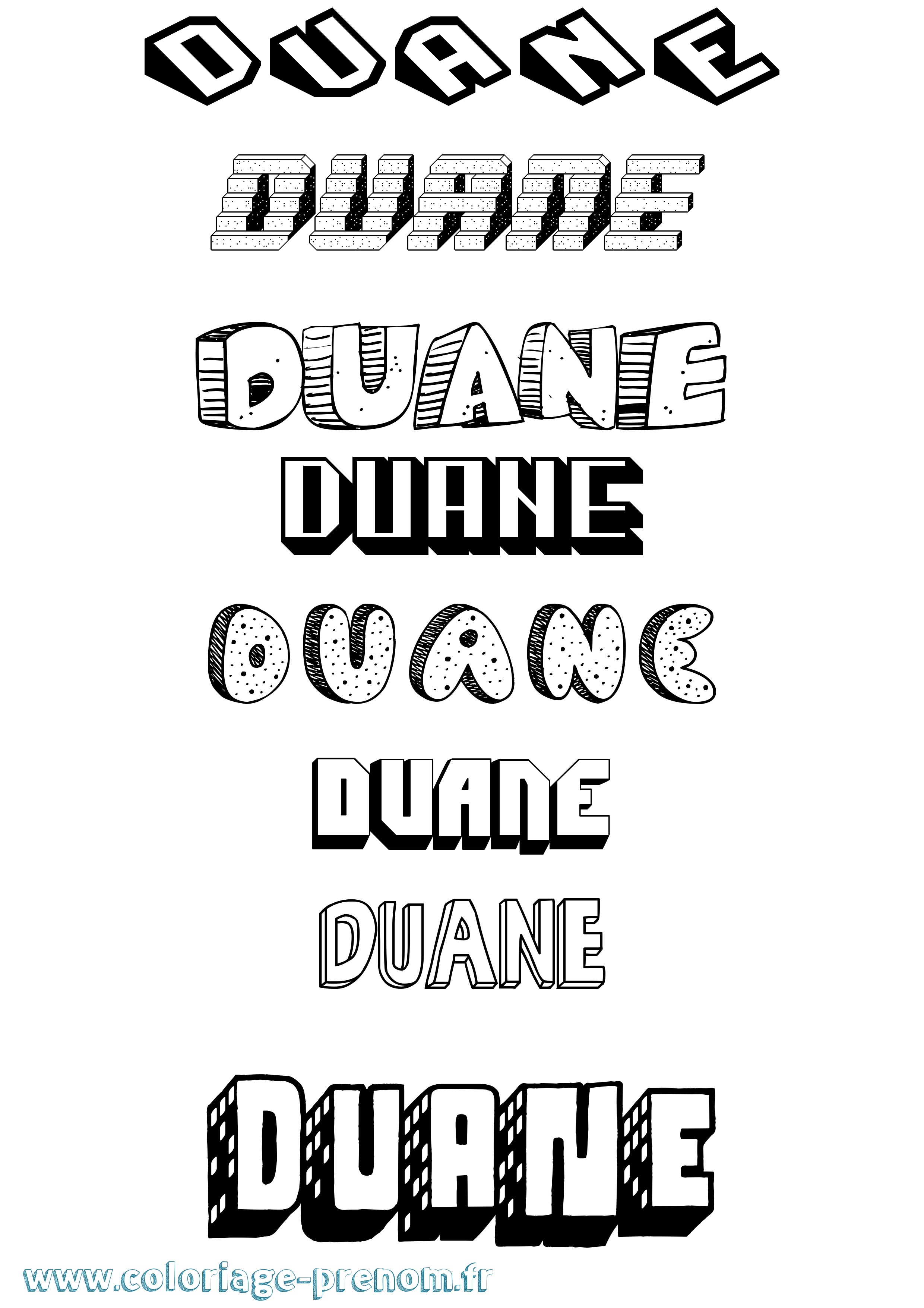 Coloriage prénom Duane Effet 3D