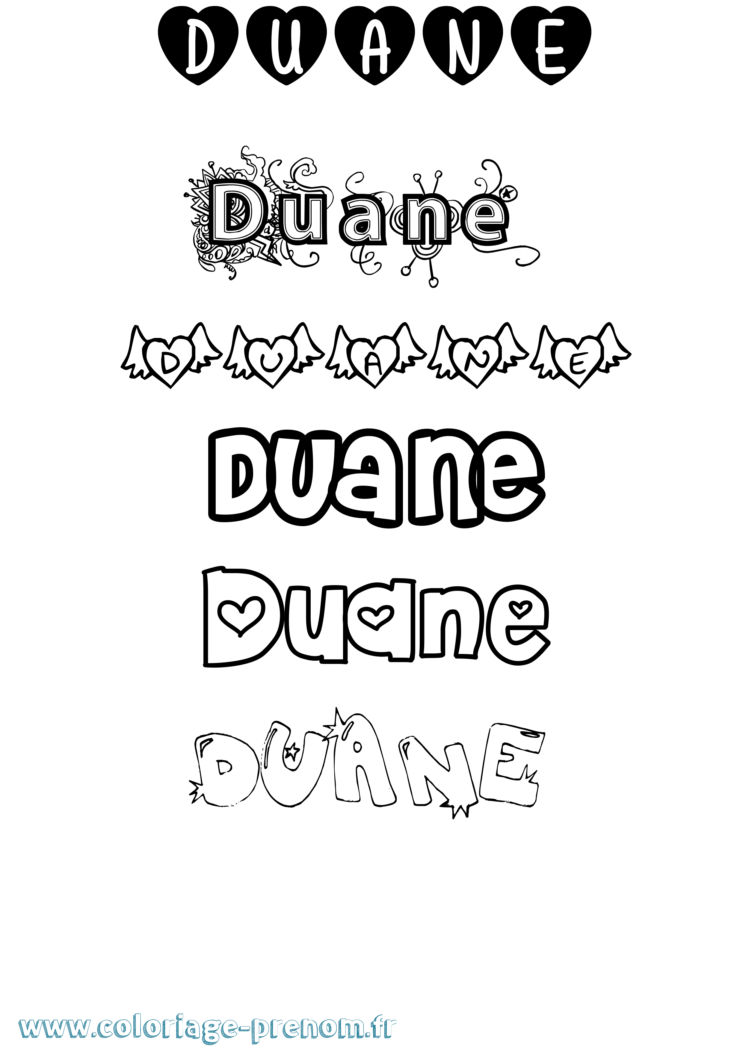 Coloriage prénom Duane Girly