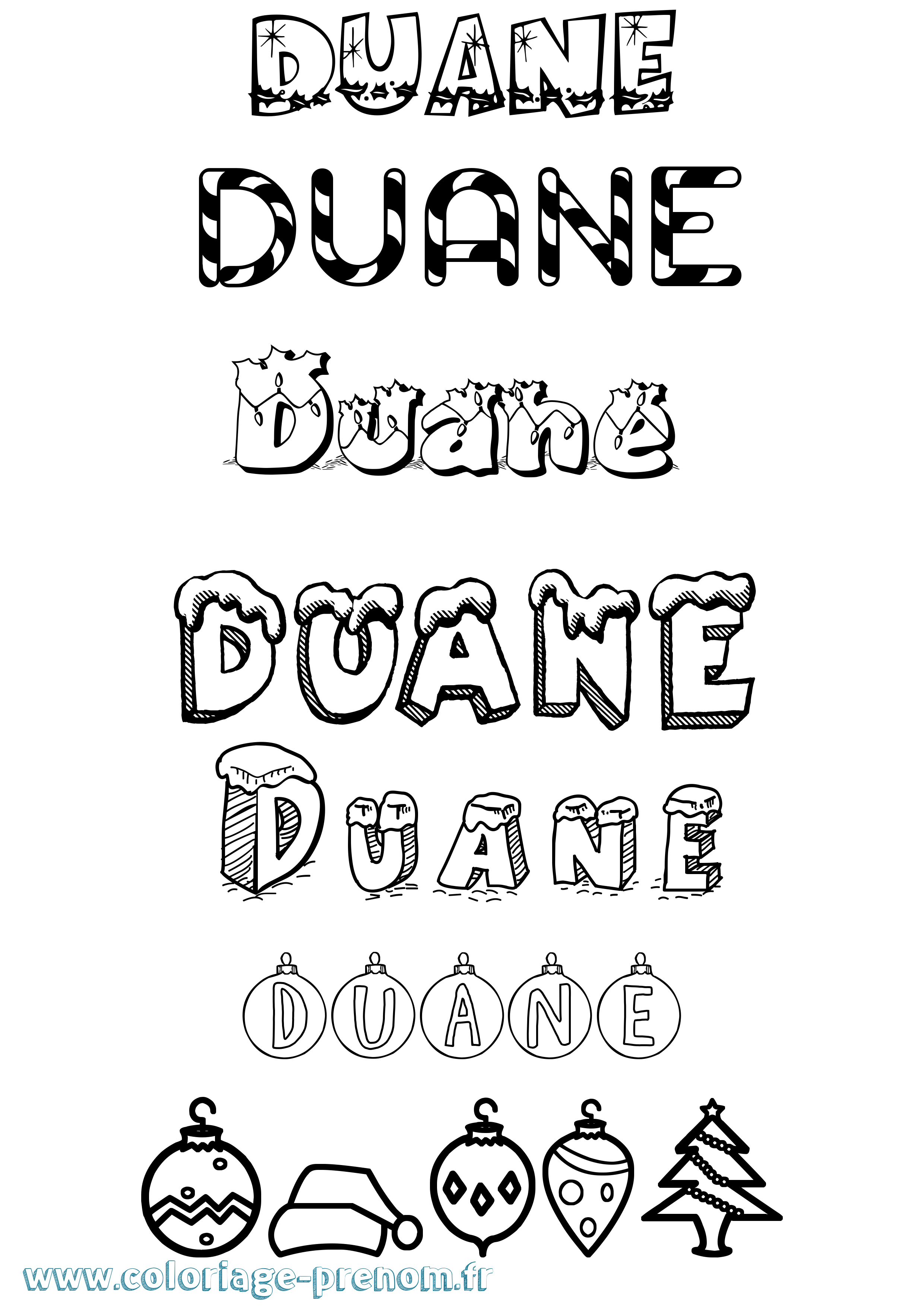 Coloriage prénom Duane Noël