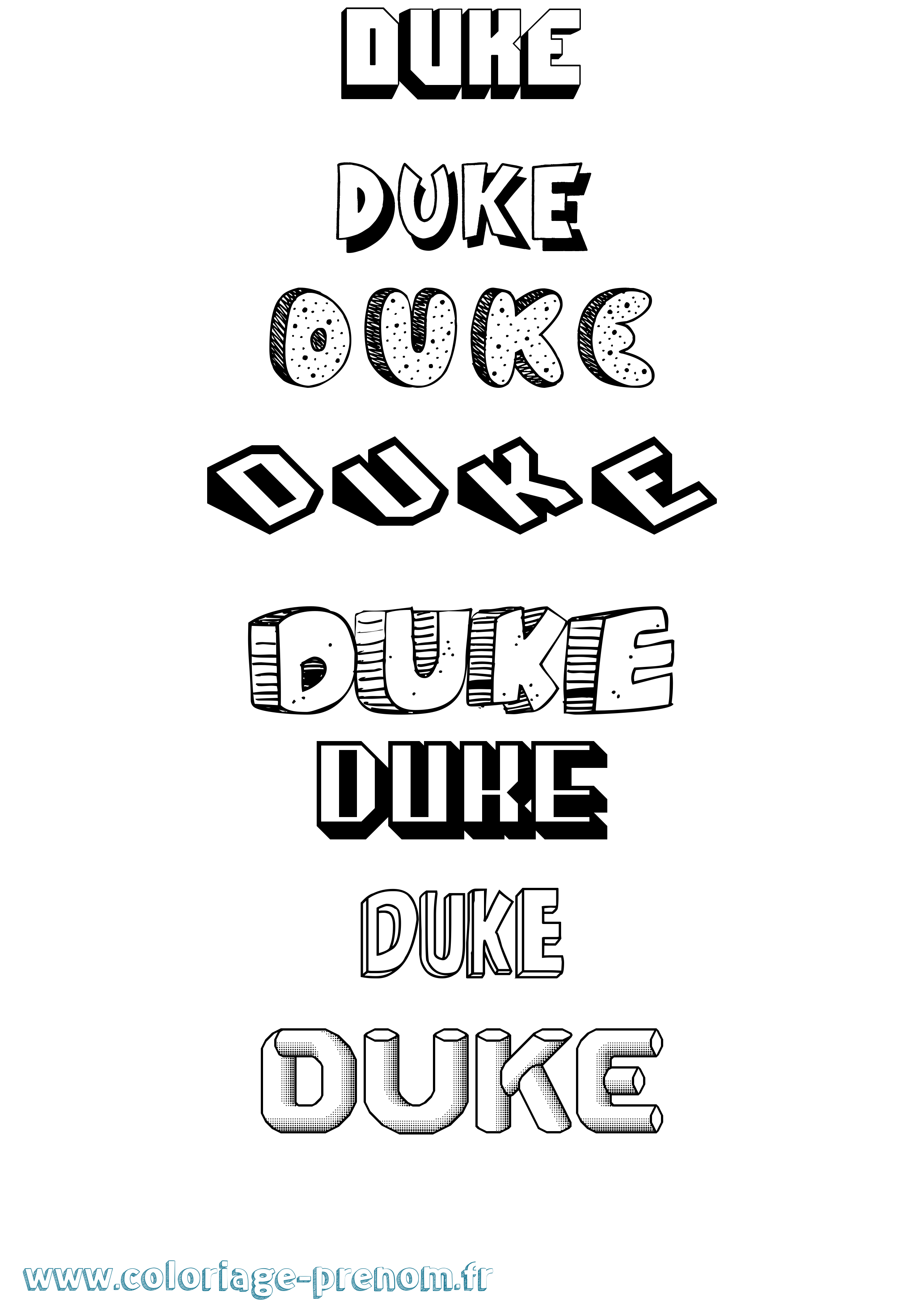 Coloriage prénom Duke Effet 3D