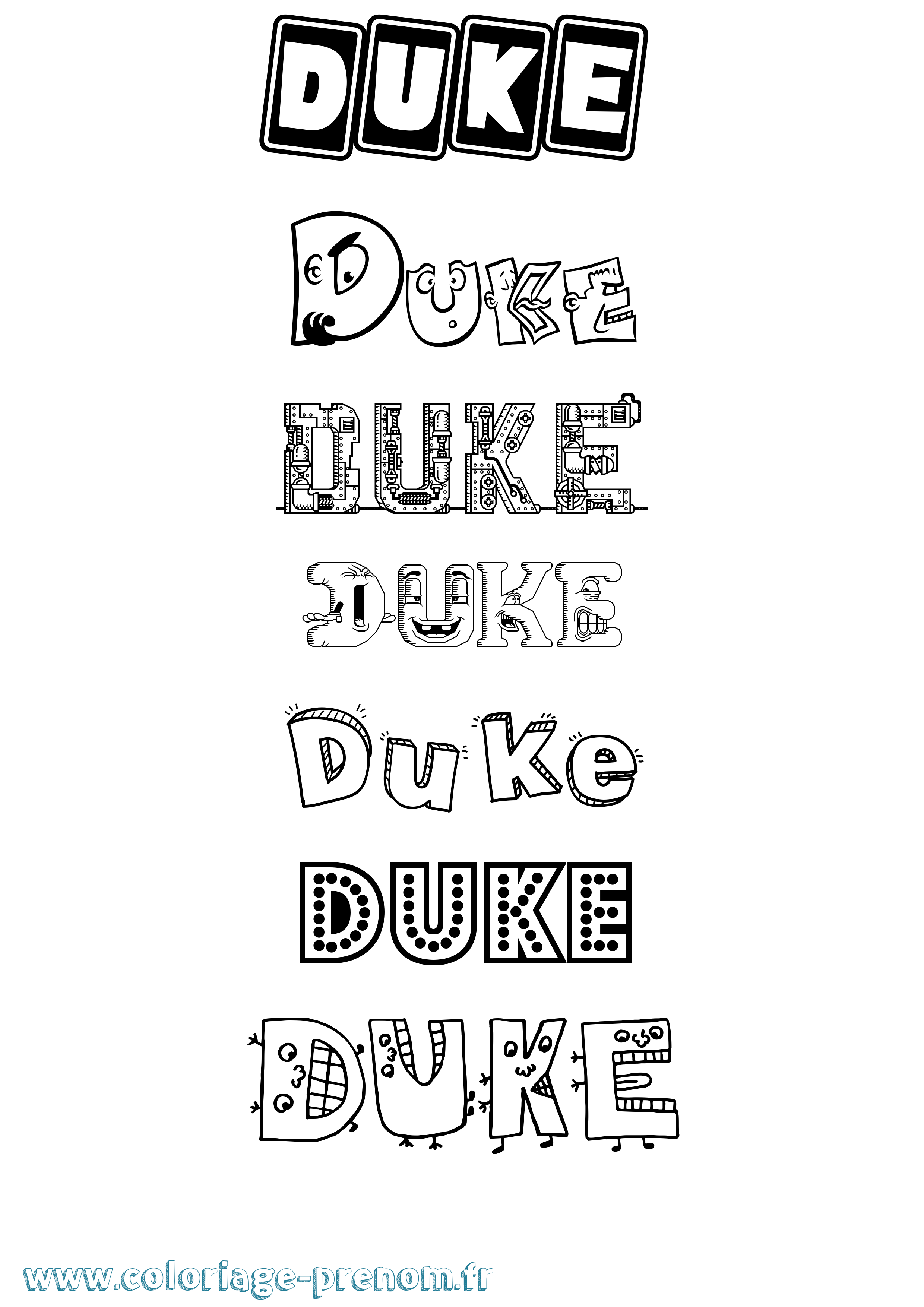 Coloriage prénom Duke Fun