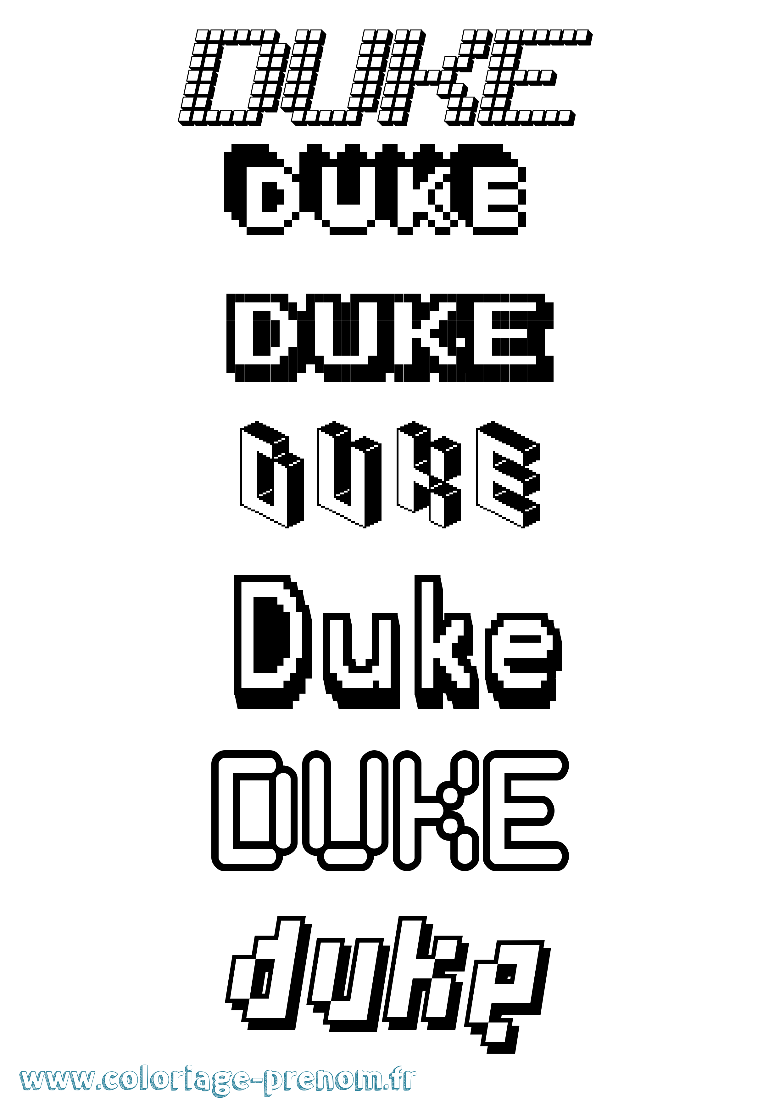 Coloriage prénom Duke Pixel
