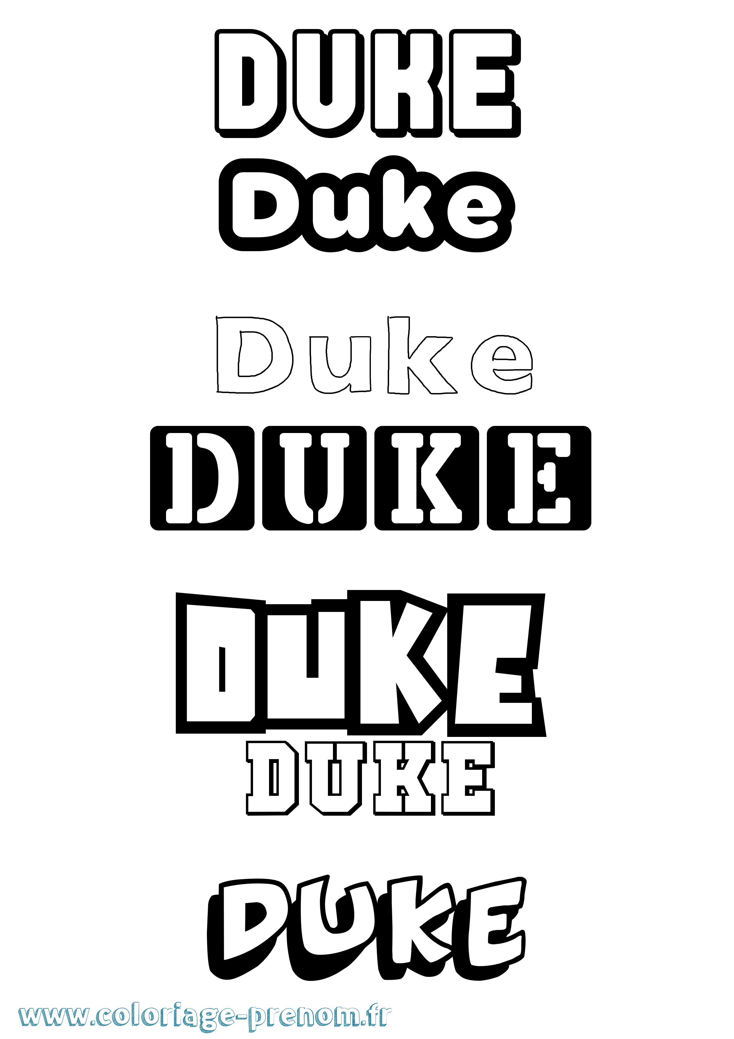 Coloriage prénom Duke Simple