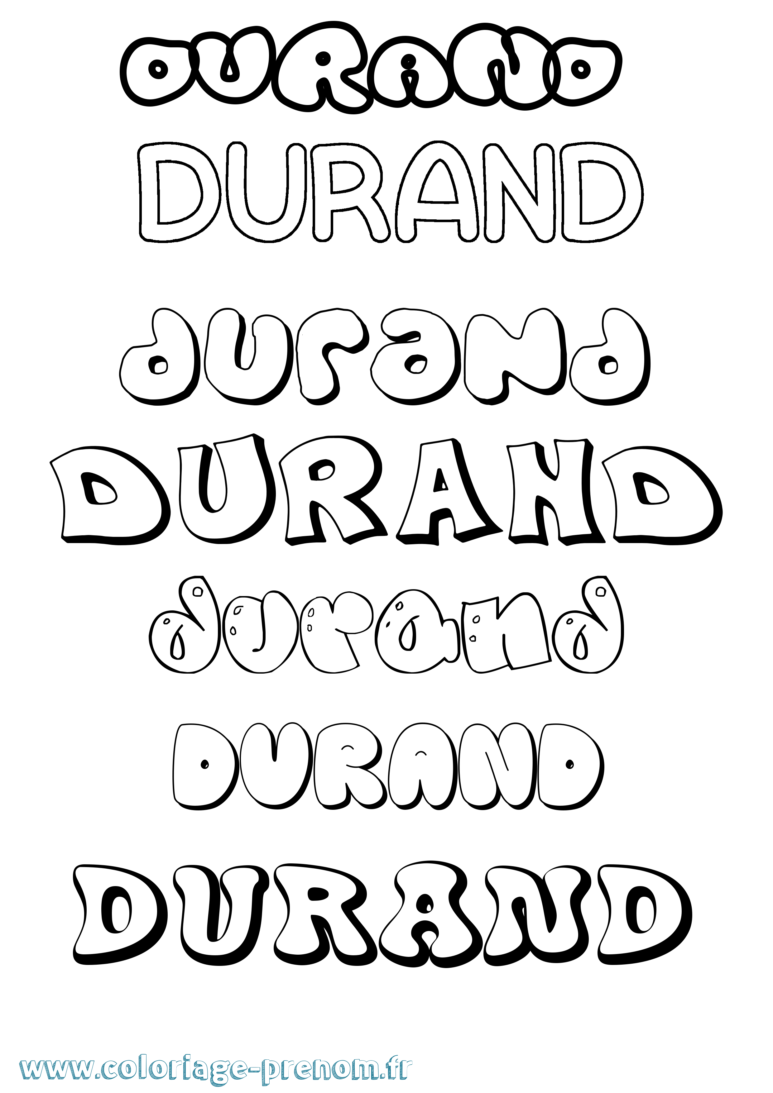 Coloriage prénom Durand Bubble