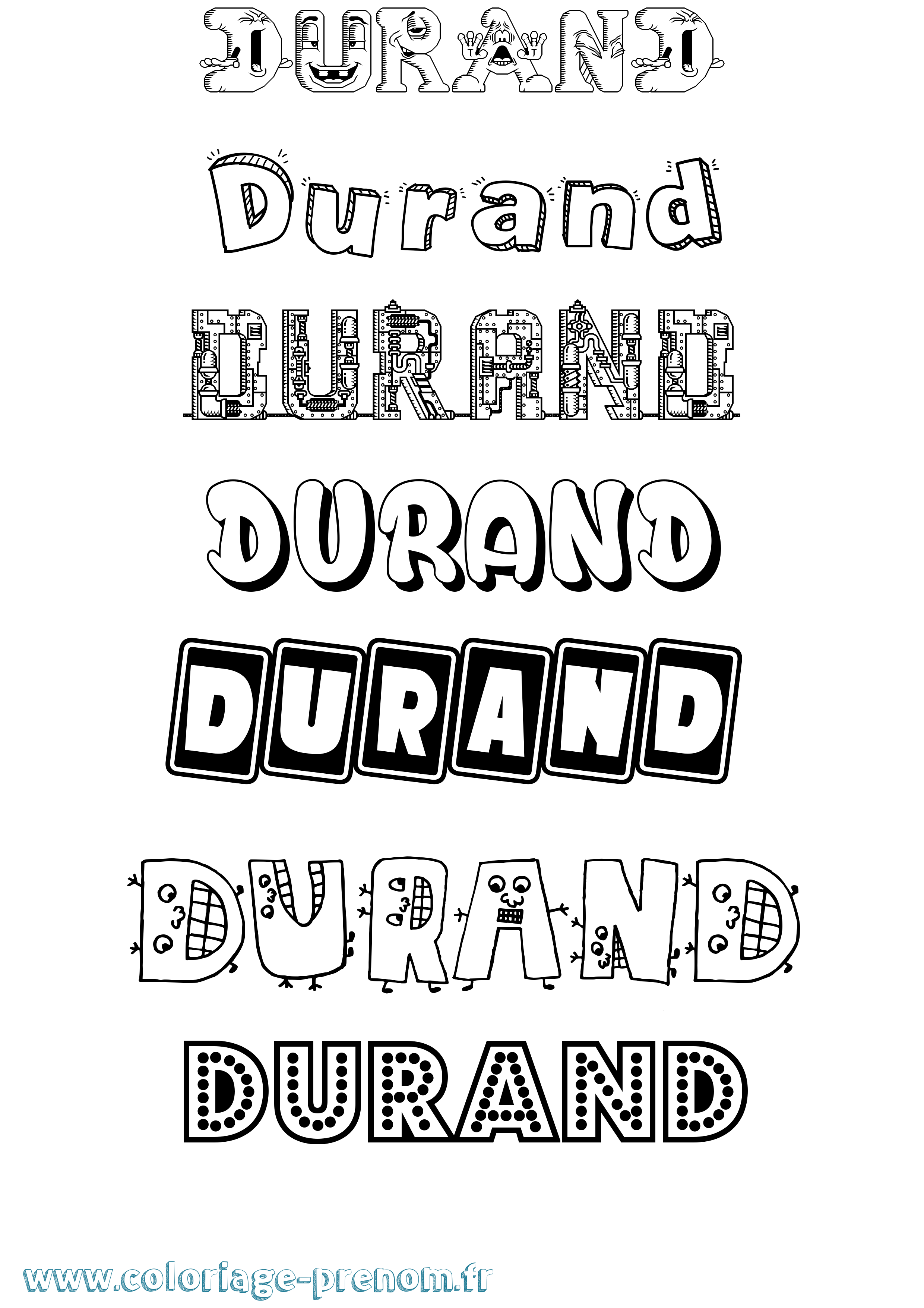 Coloriage prénom Durand Fun