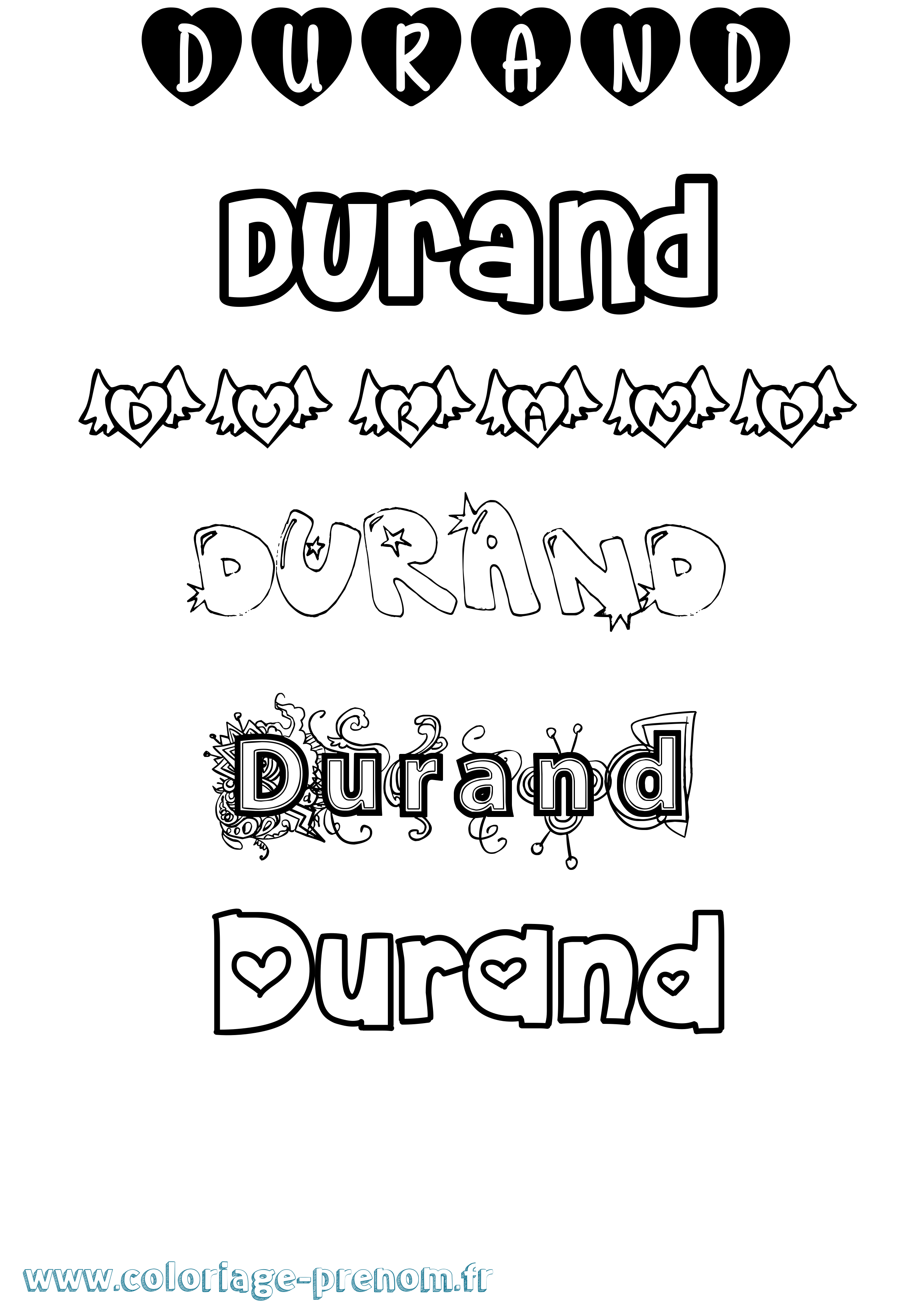 Coloriage prénom Durand Girly