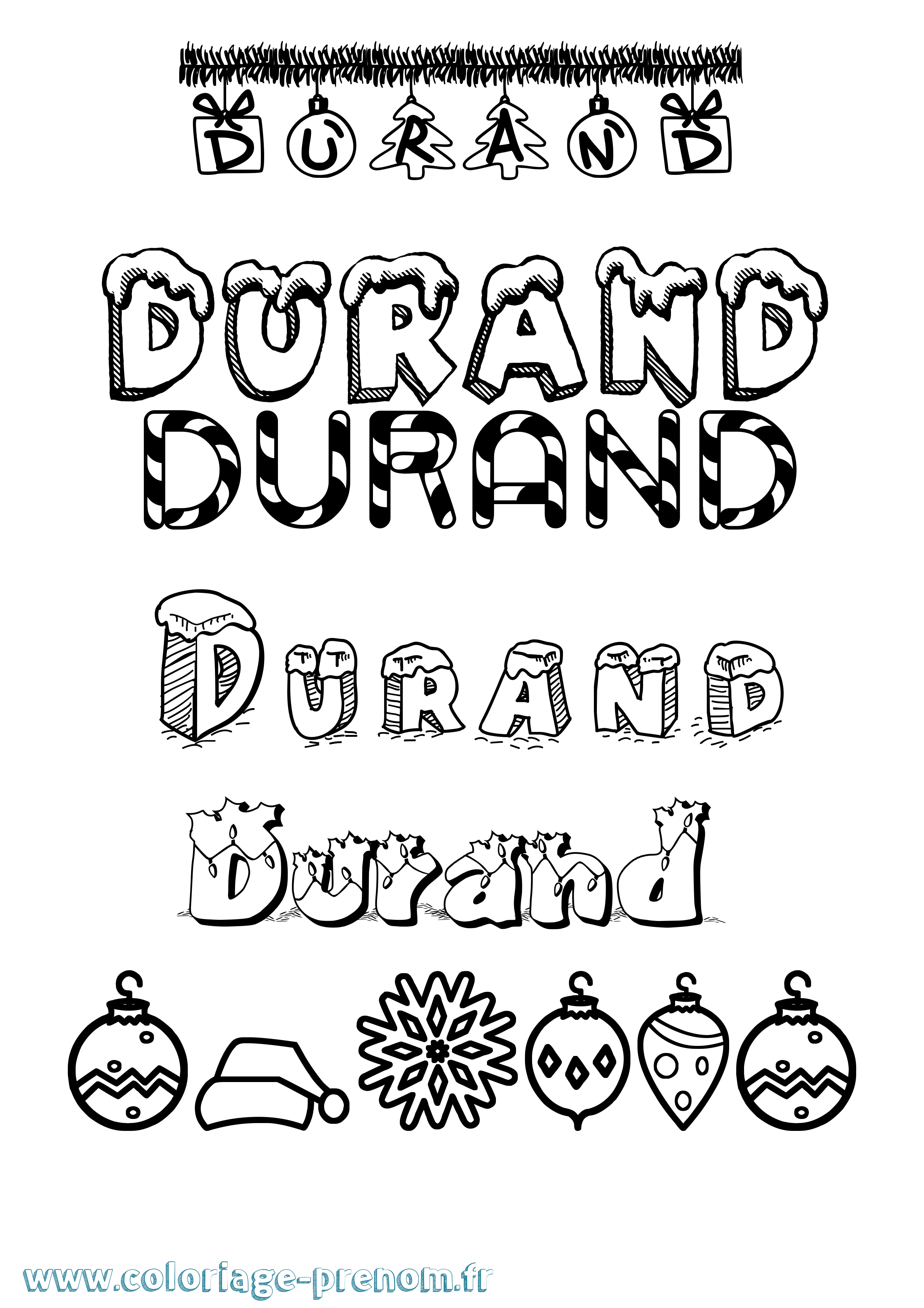Coloriage prénom Durand Noël