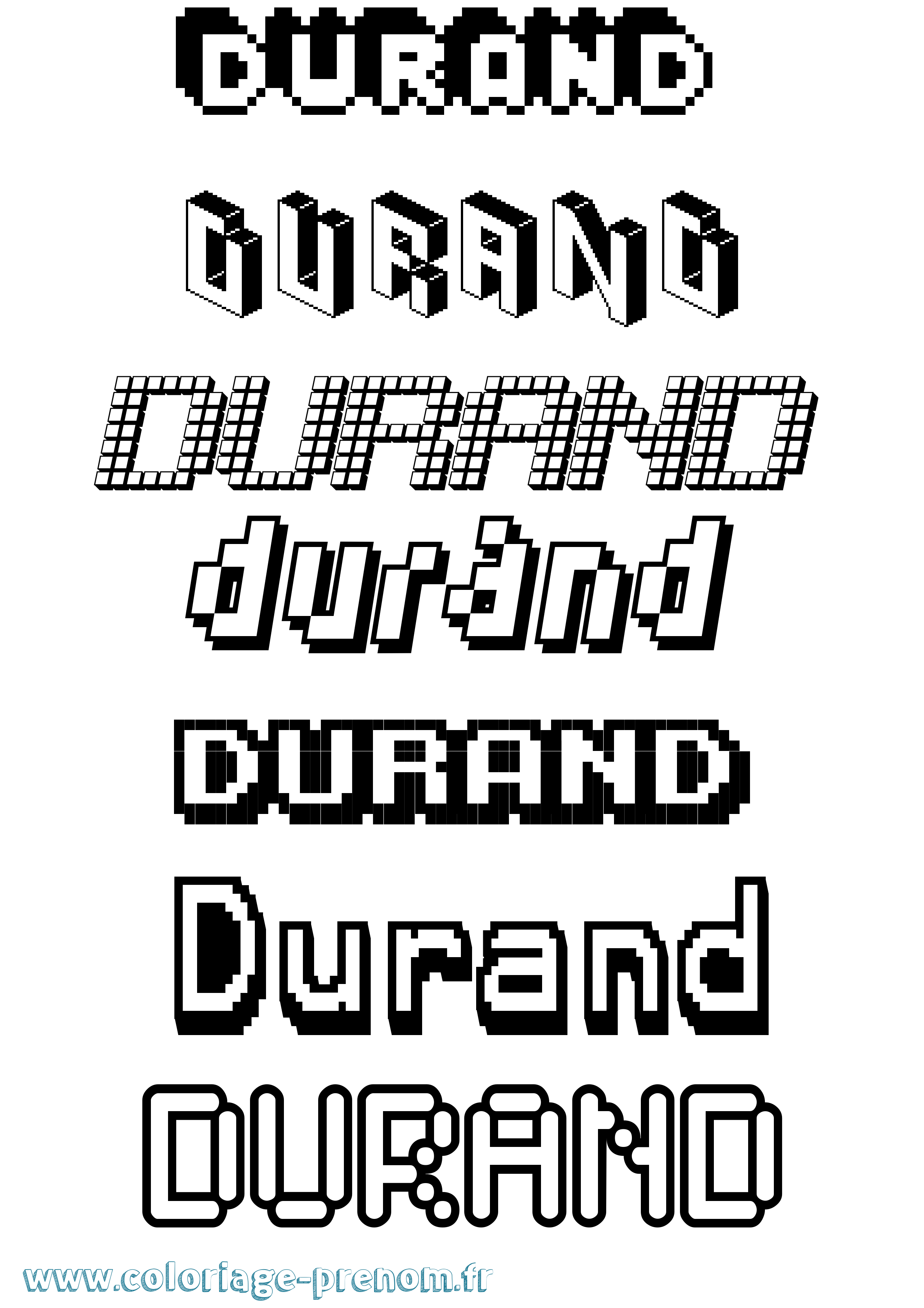 Coloriage prénom Durand Pixel