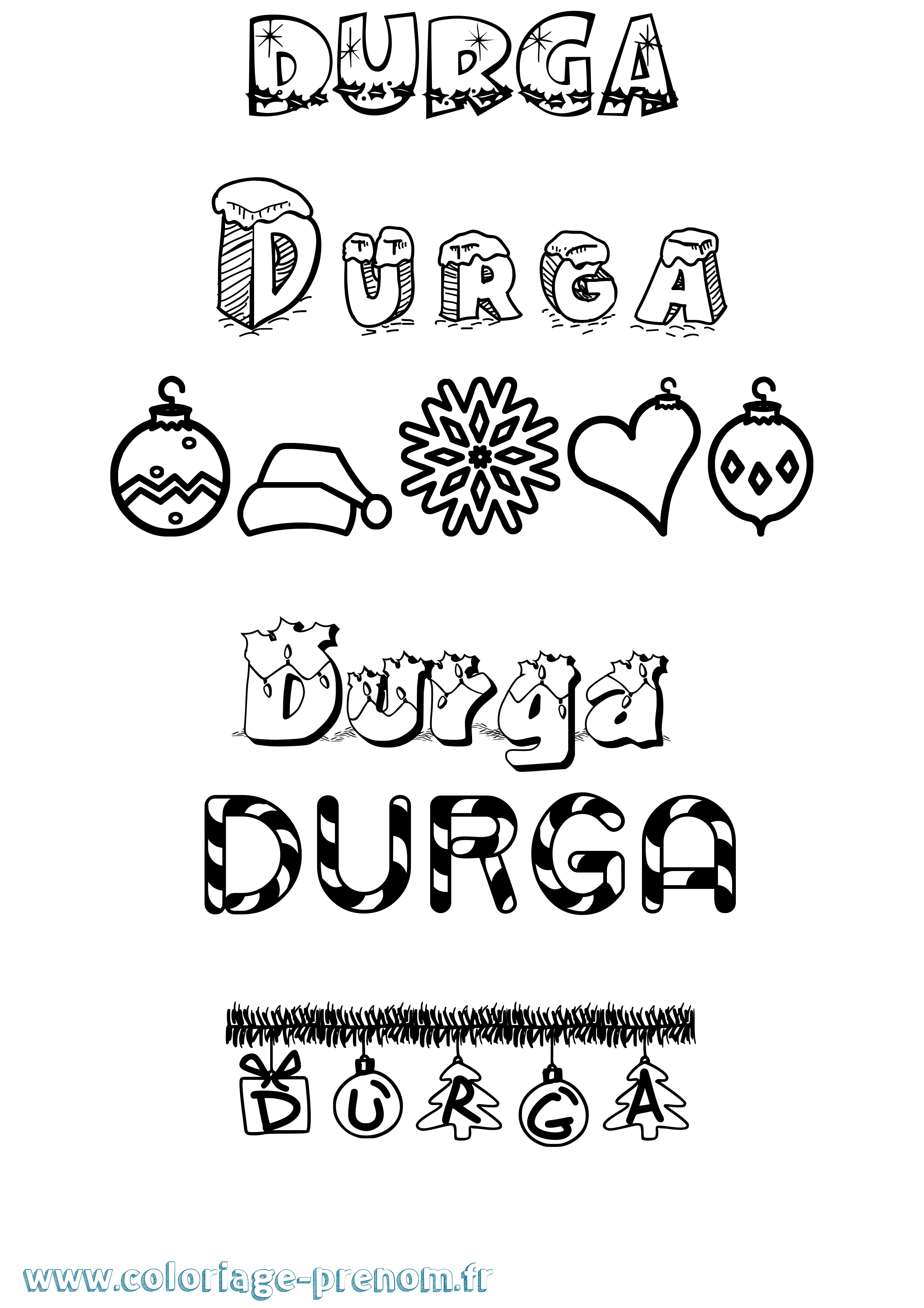 Coloriage Durga Noël Coloriage prénom Durga Noël