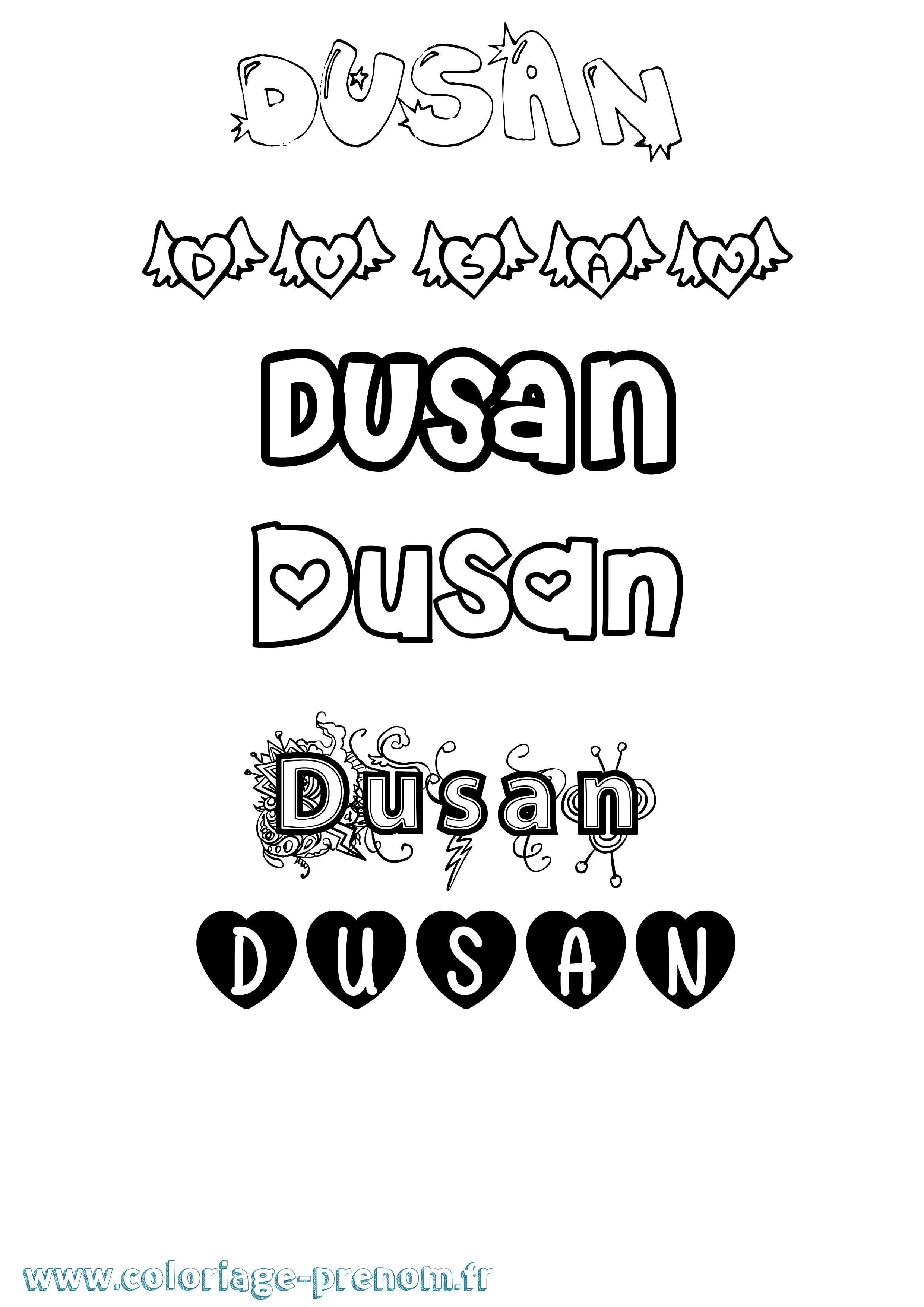 Coloriage prénom Dusan Girly