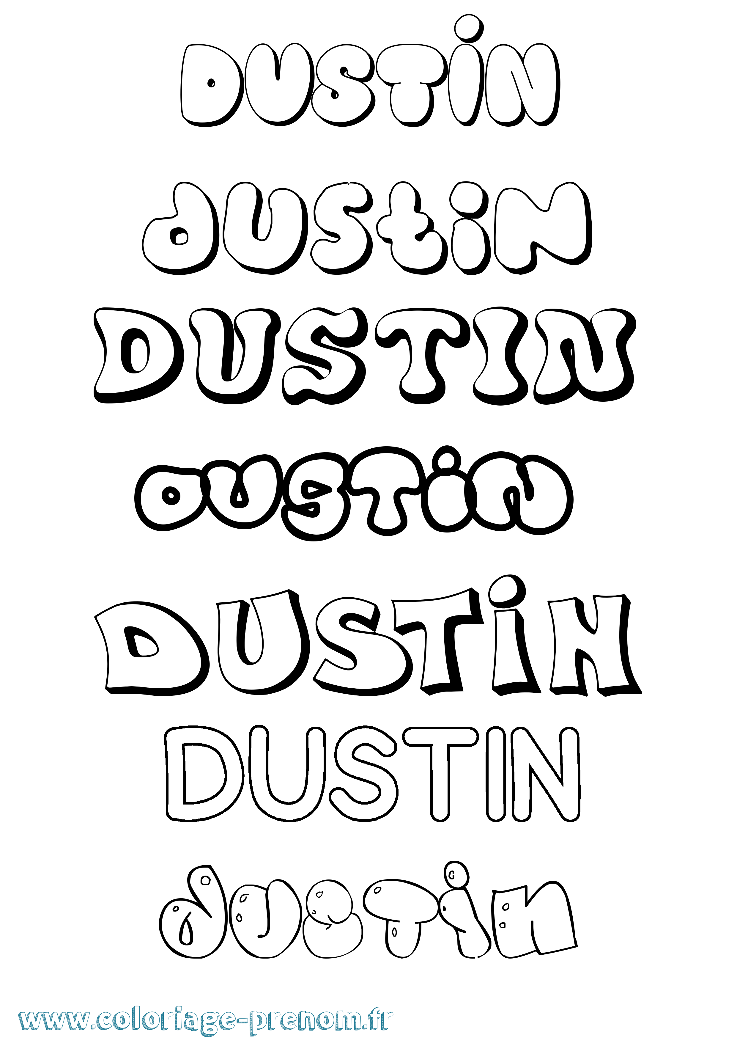 Coloriage prénom Dustin Bubble