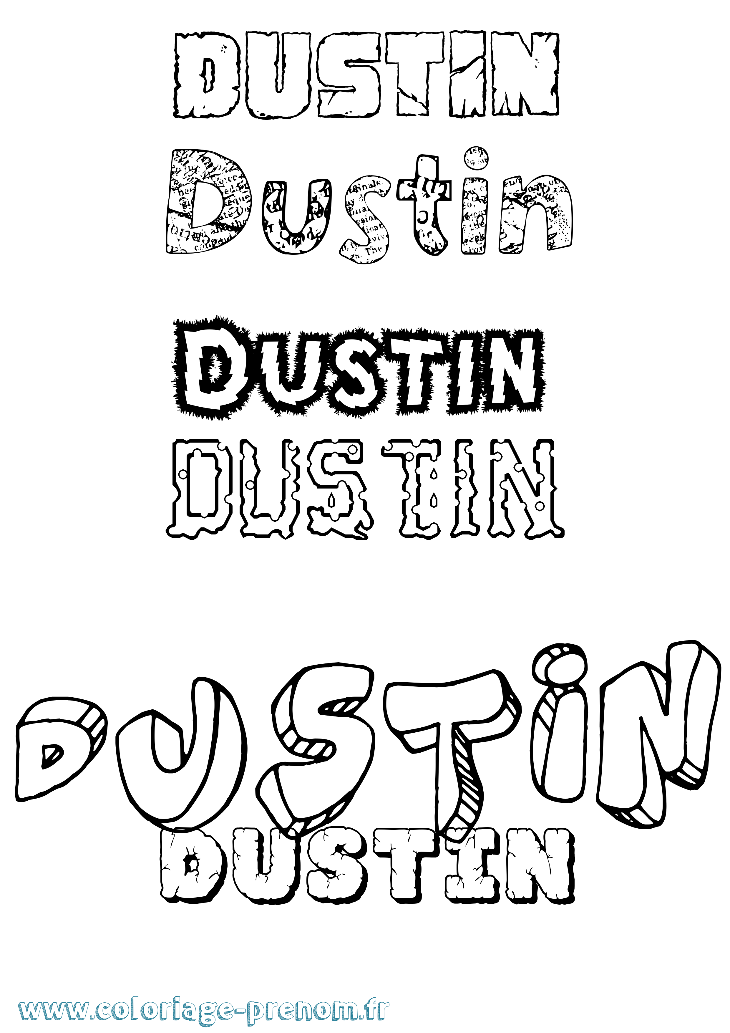Coloriage prénom Dustin Destructuré