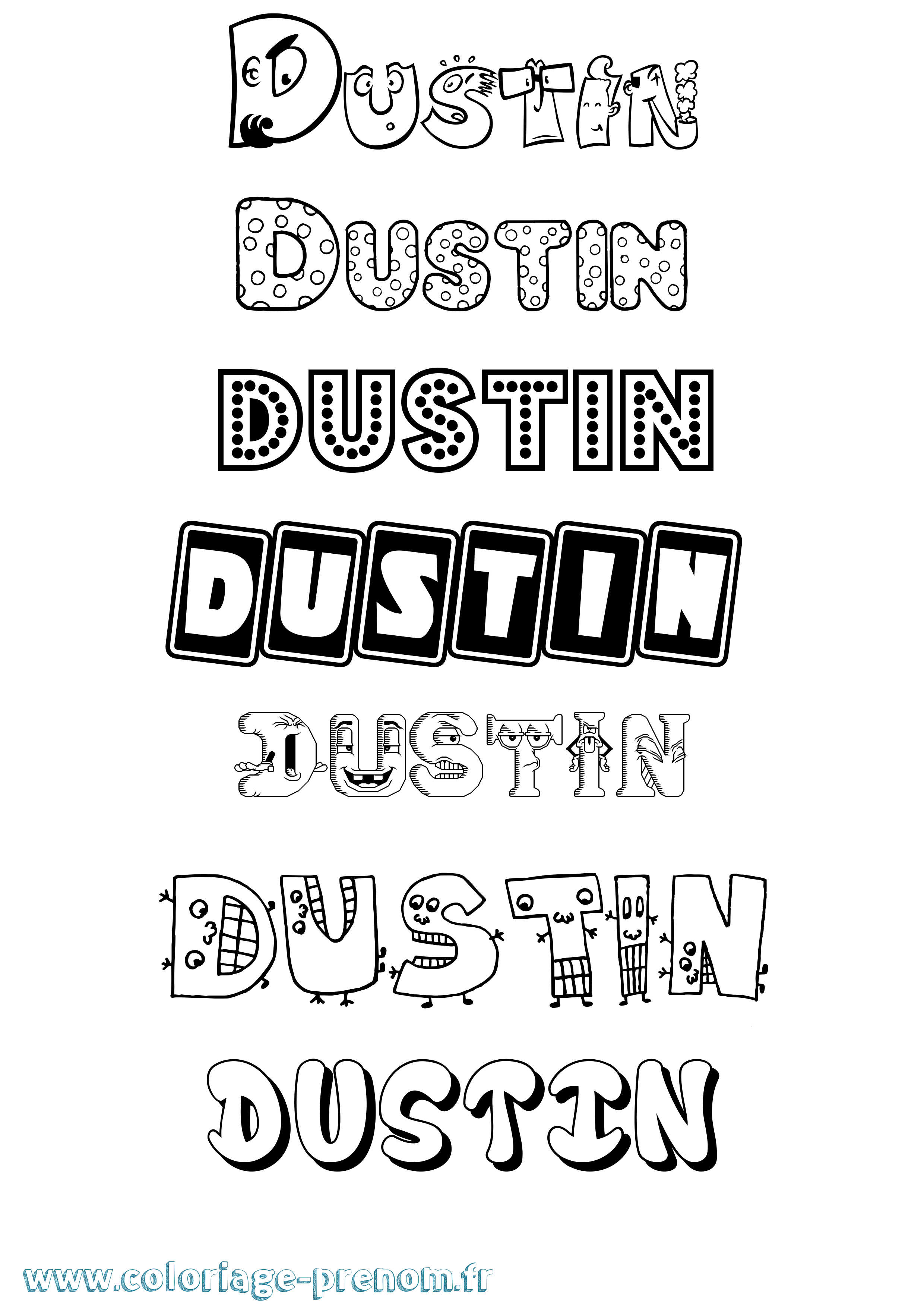 Coloriage prénom Dustin Fun