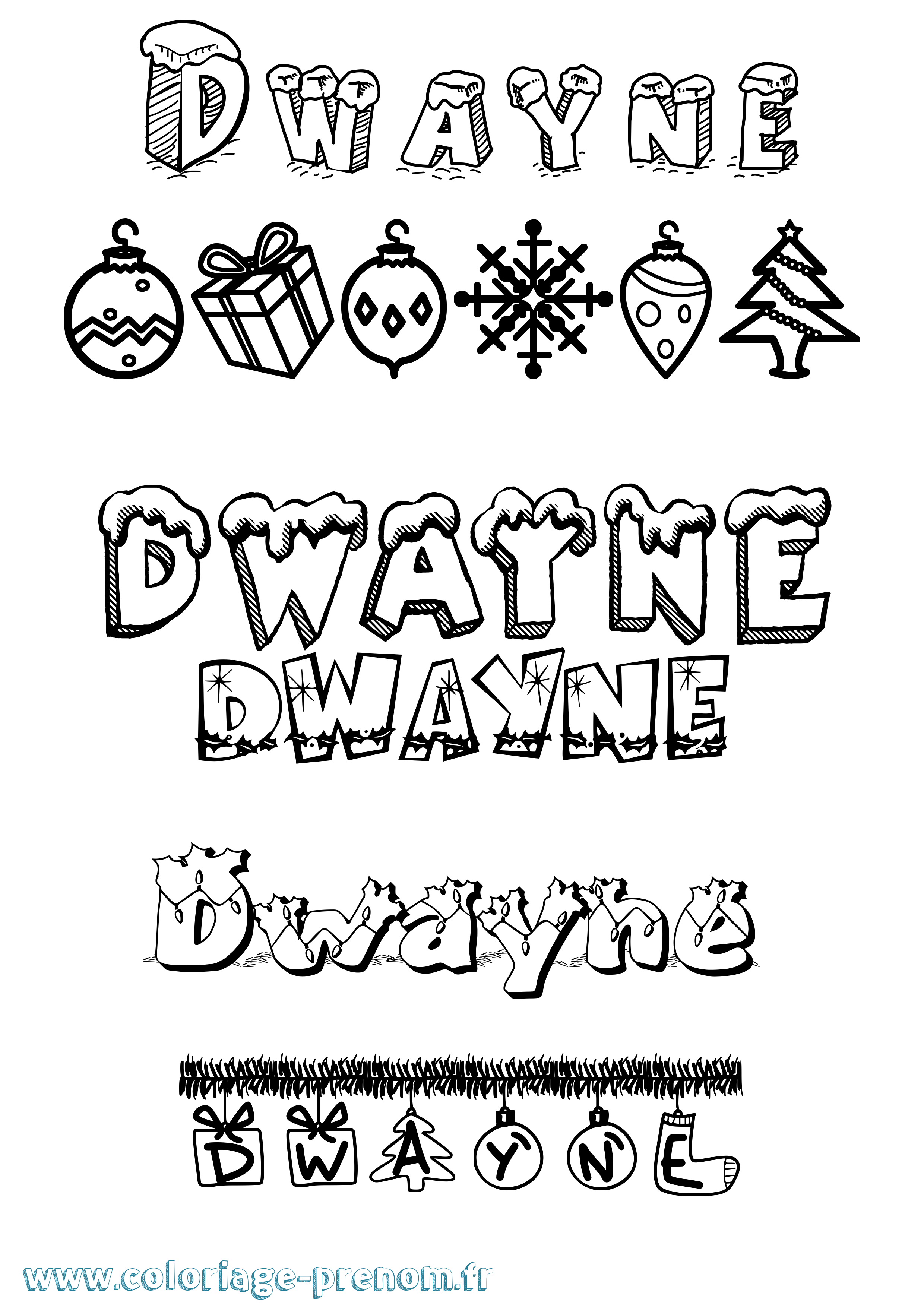 Coloriage prénom Dwayne Noël