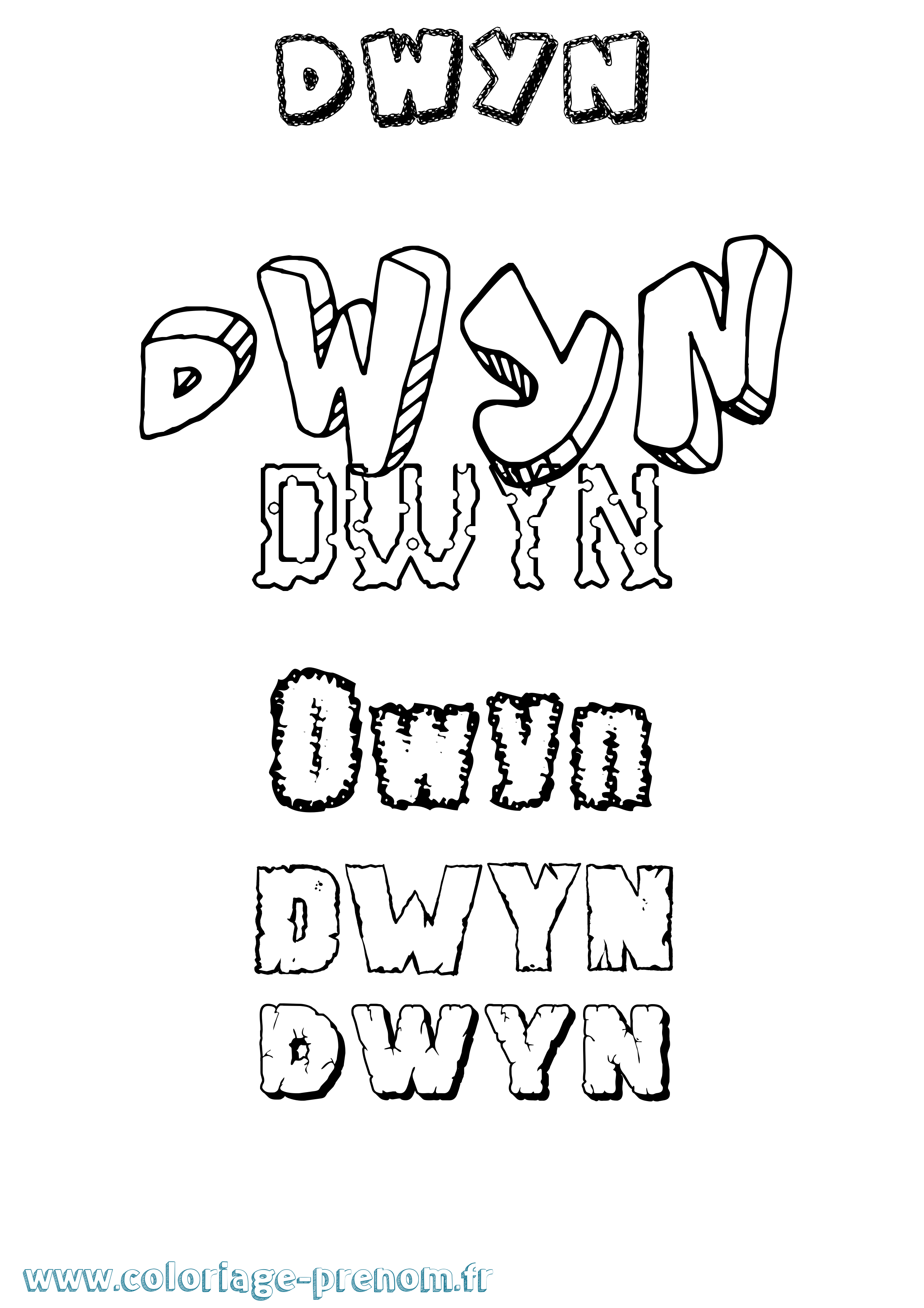 Coloriage prénom Dwyn Destructuré