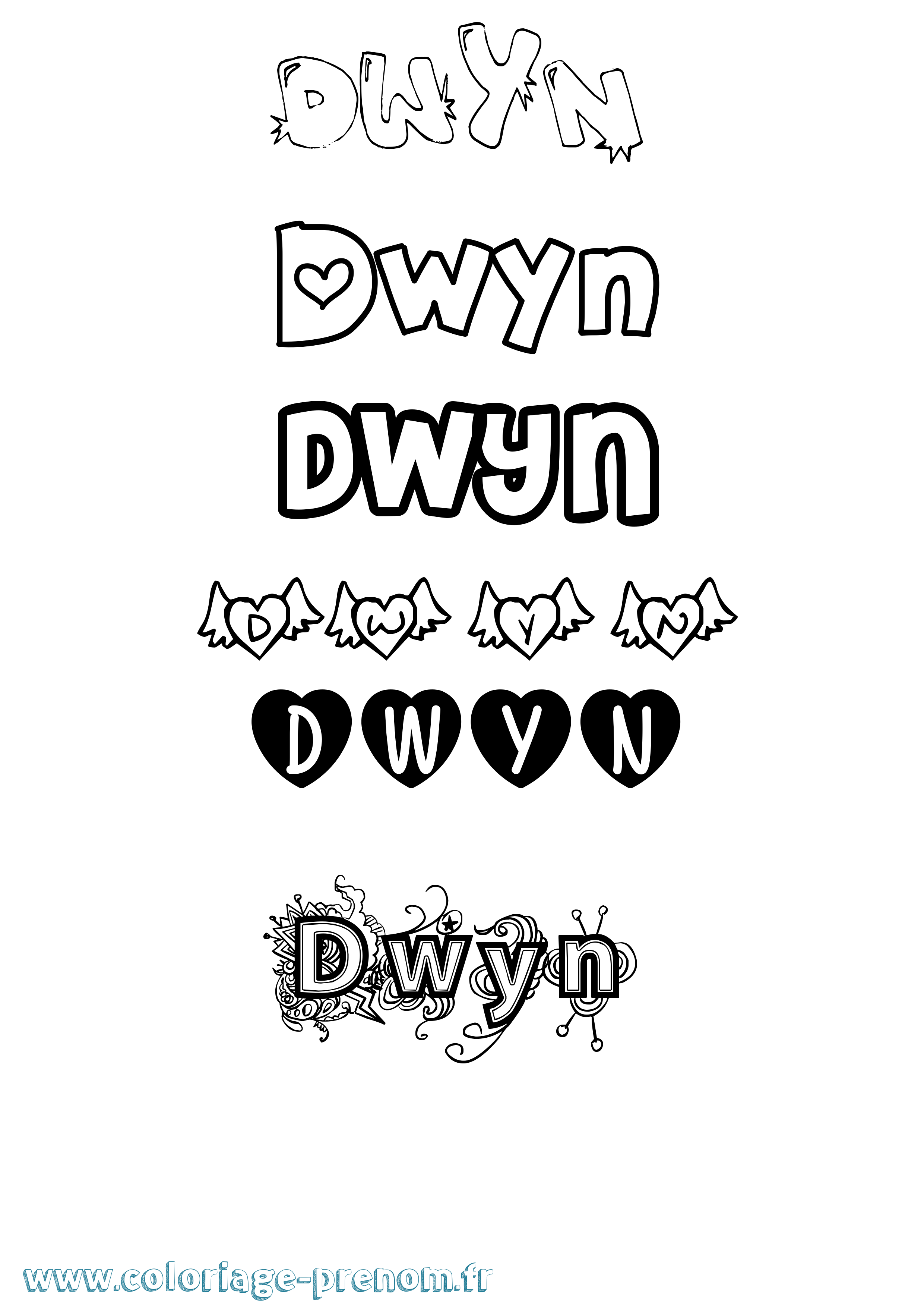 Coloriage Dwyn Girly Coloriage prénom Dwyn Girly