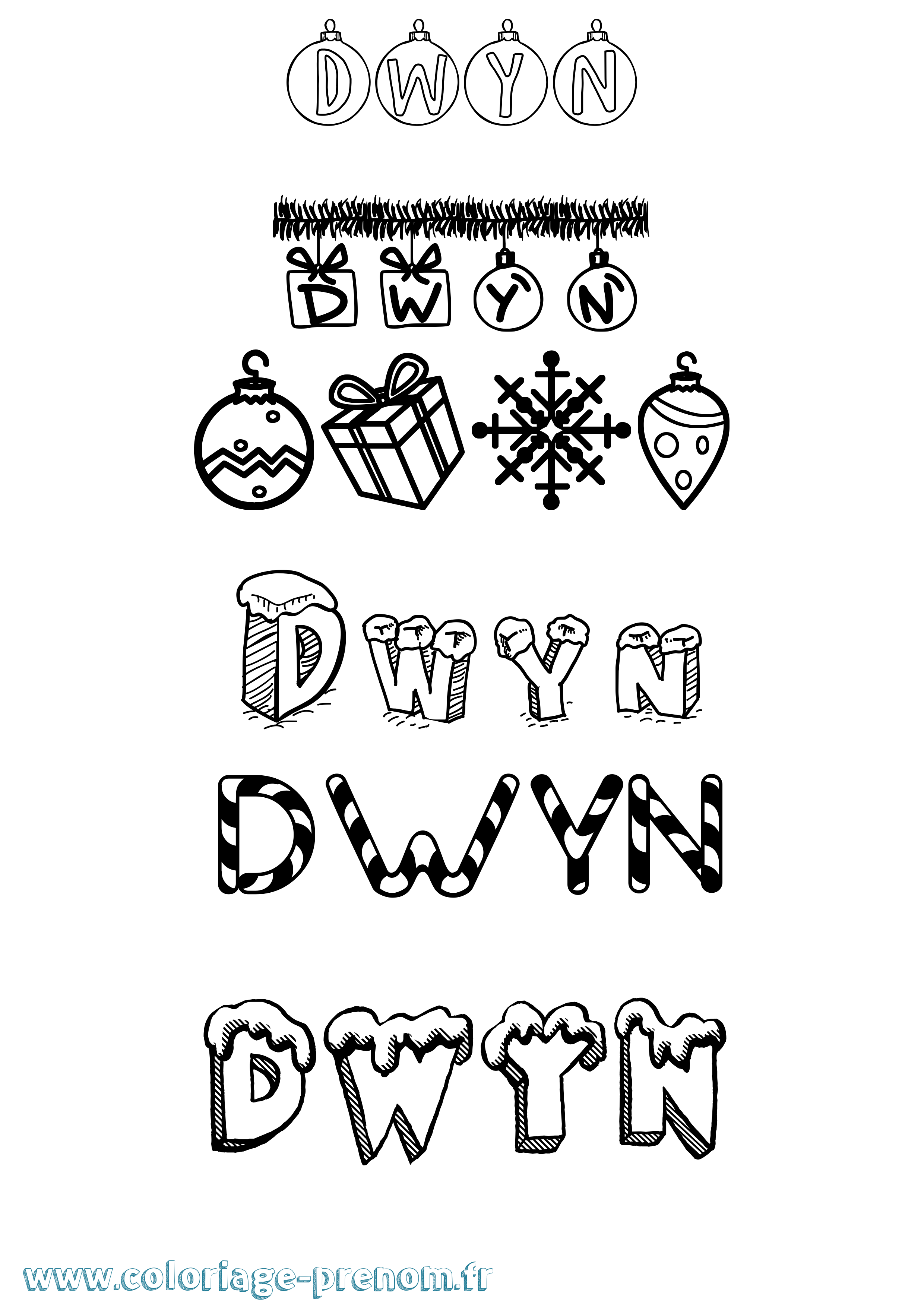 Coloriage Dwyn Noël Coloriage prénom Dwyn Noël