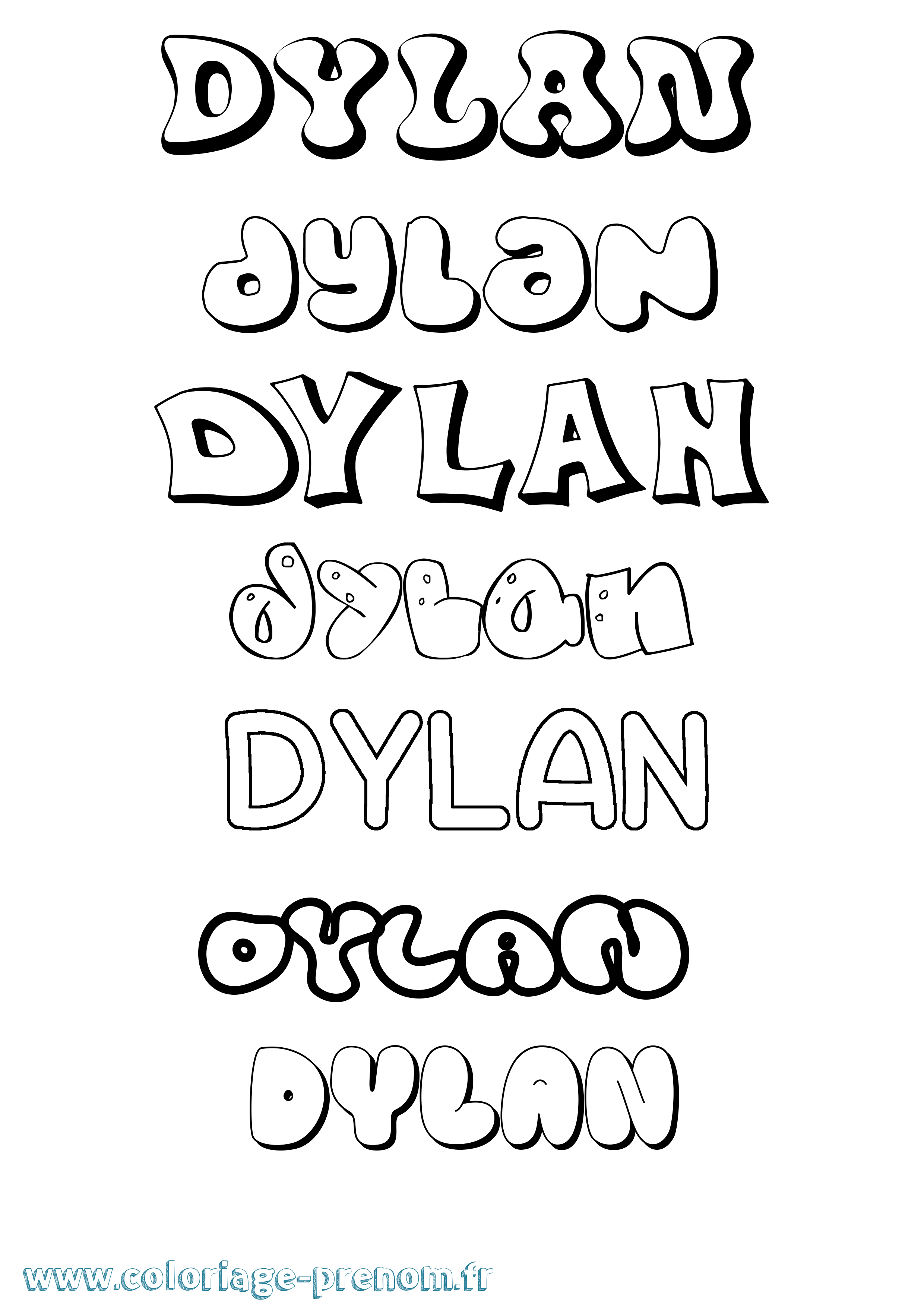 Coloriage prénom Dylan Bubble