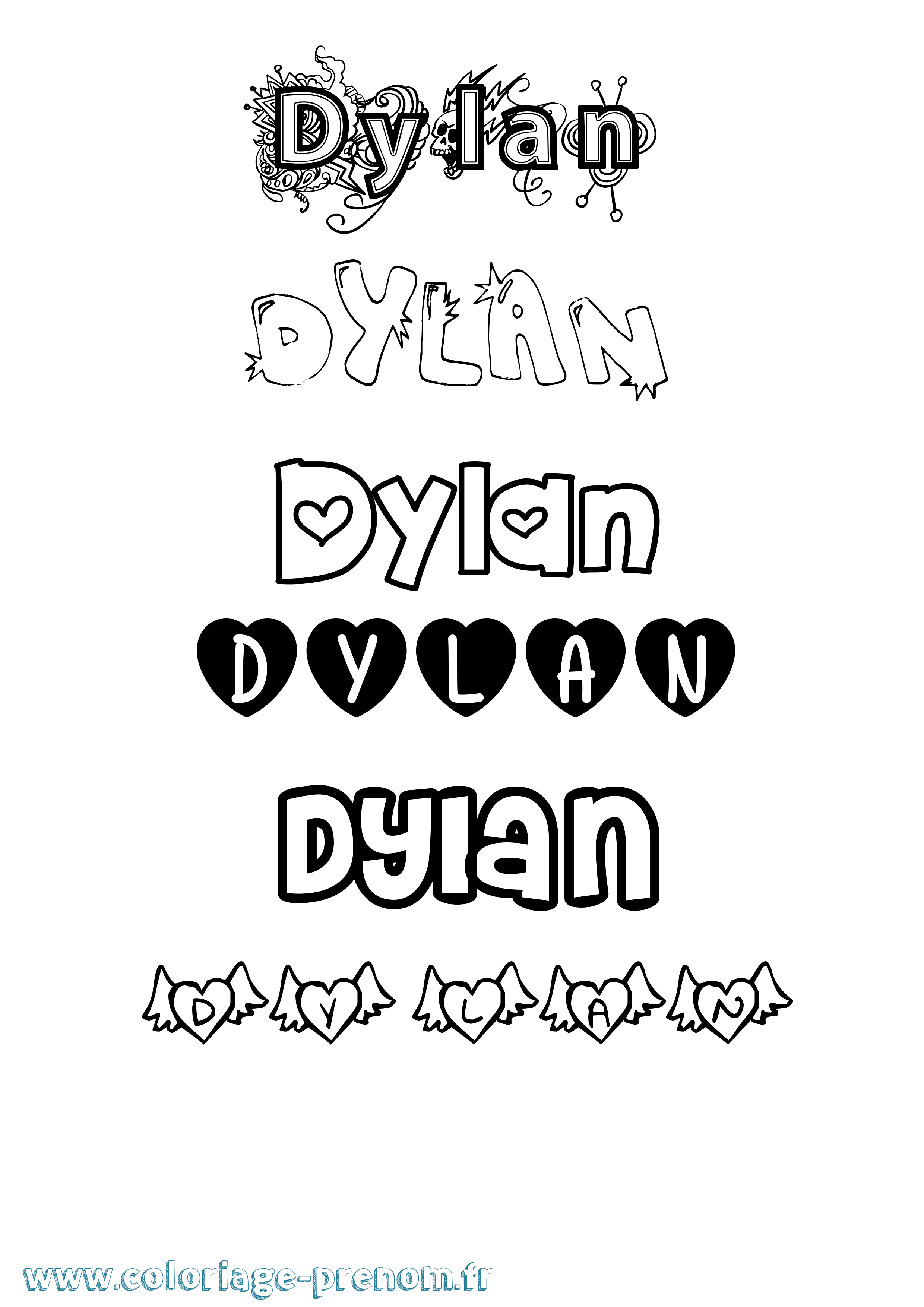 Coloriage prénom Dylan Girly