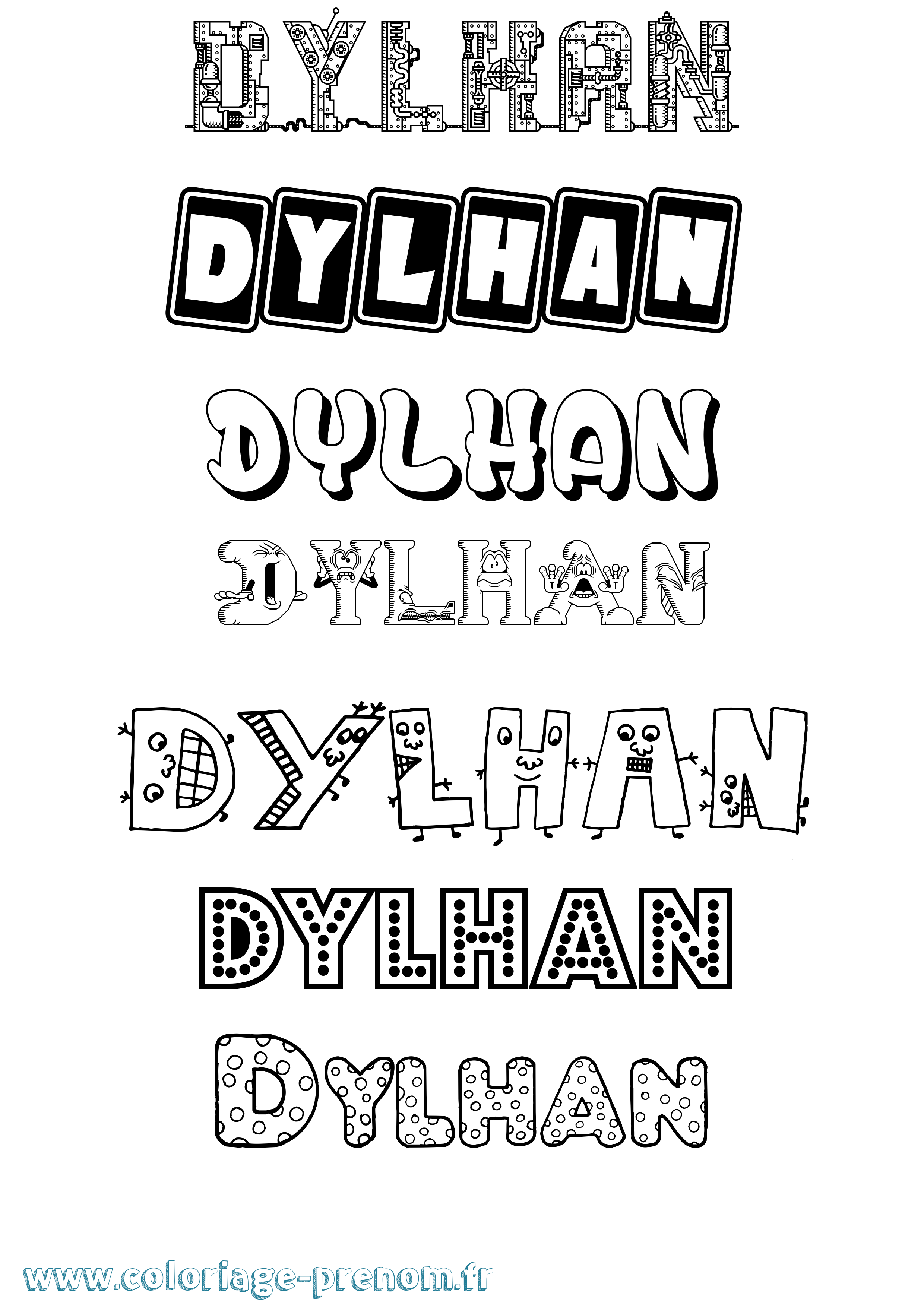 Coloriage prénom Dylhan Fun