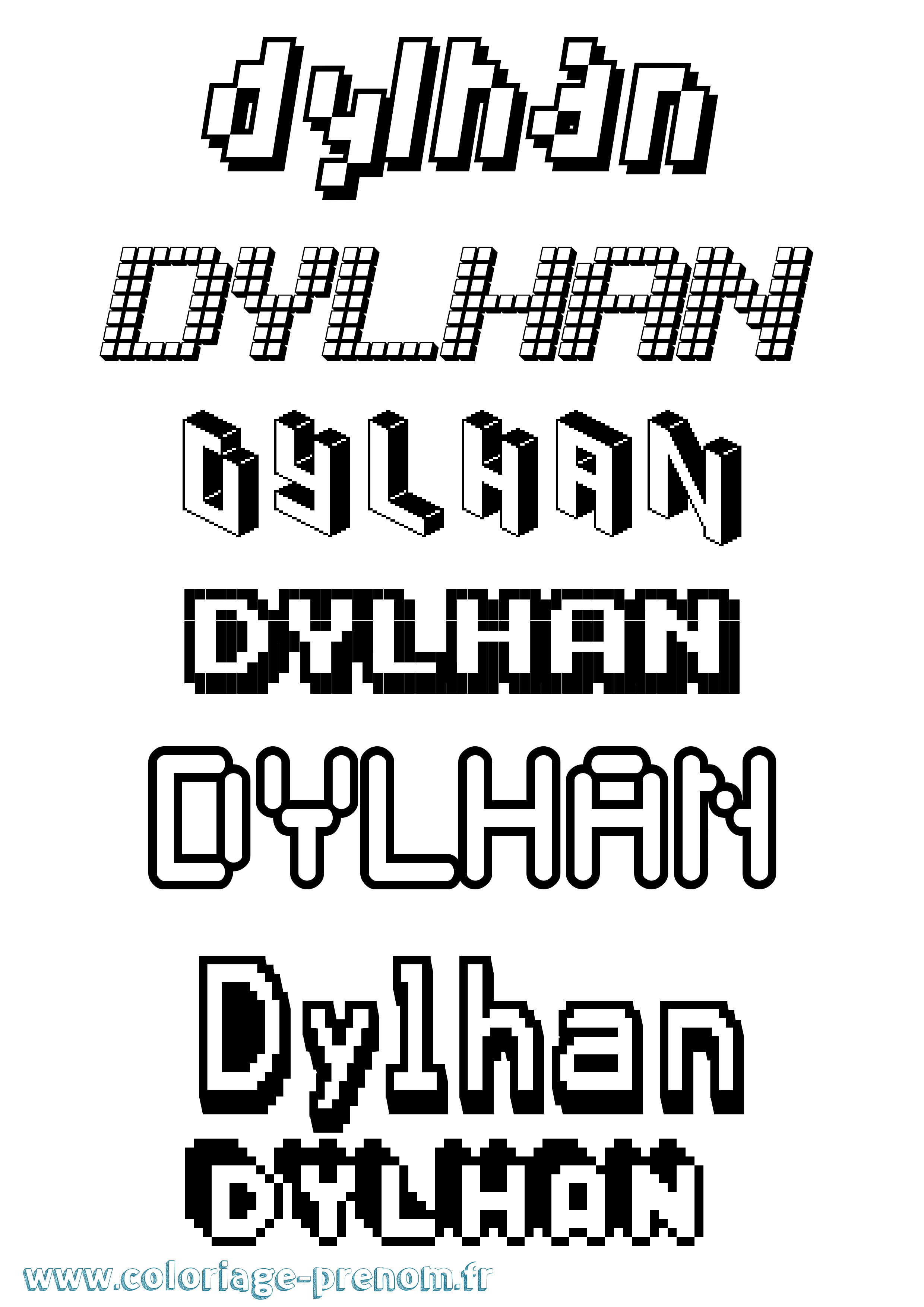 Coloriage prénom Dylhan Pixel