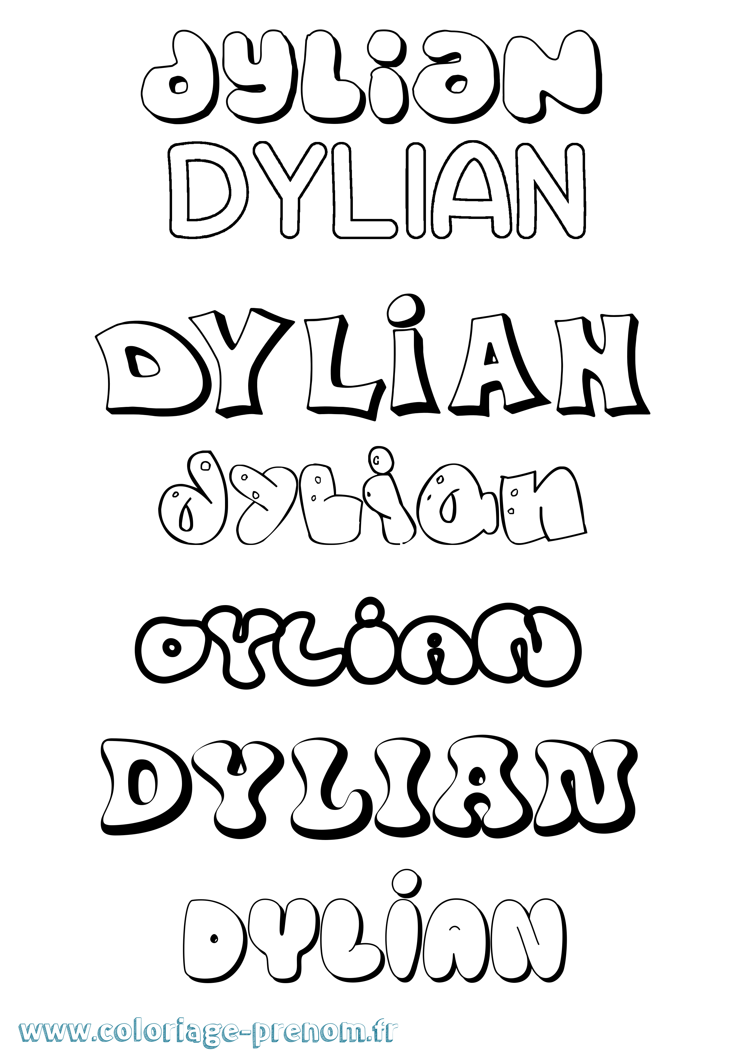 Coloriage prénom Dylian Bubble