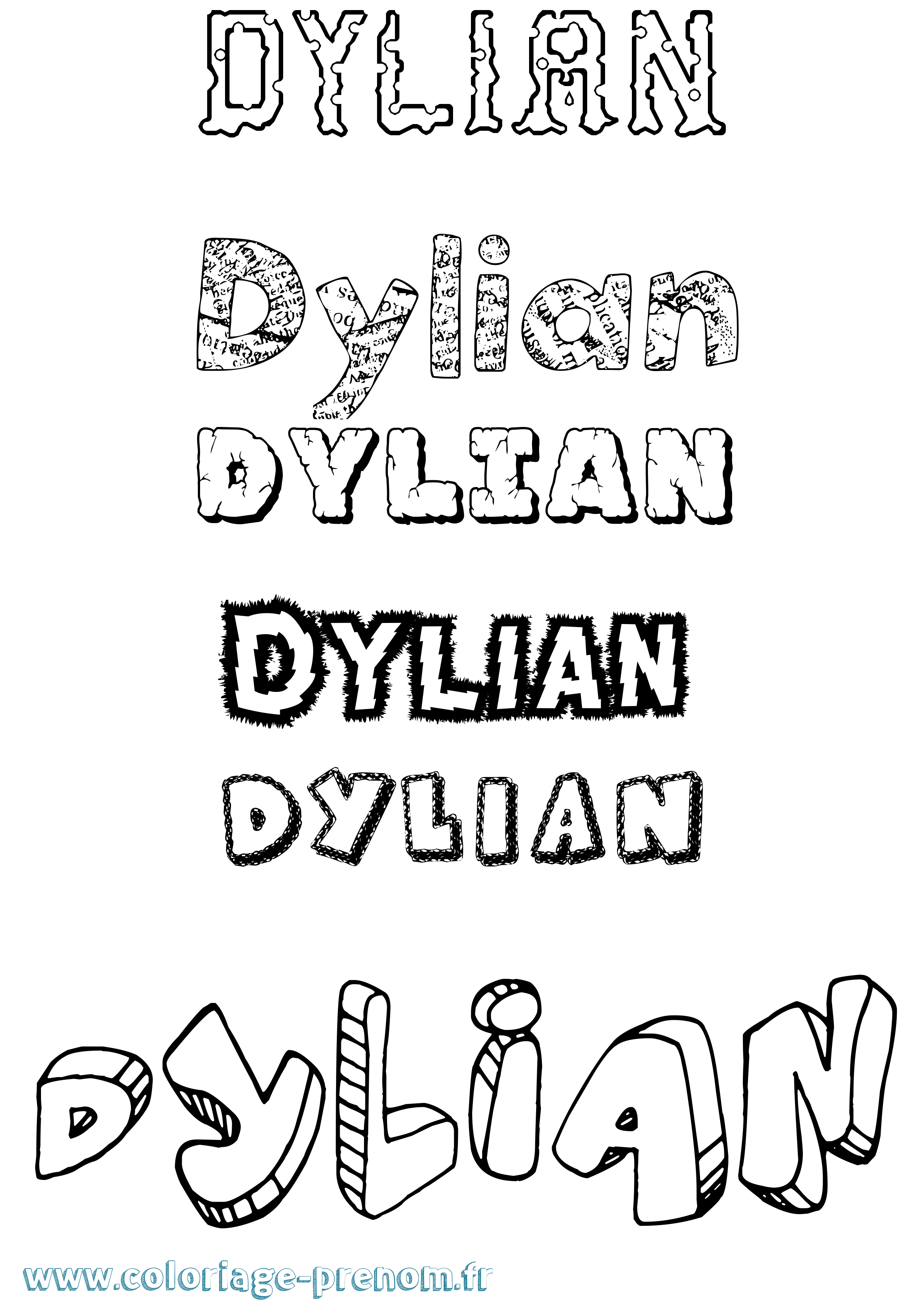 Coloriage prénom Dylian Destructuré