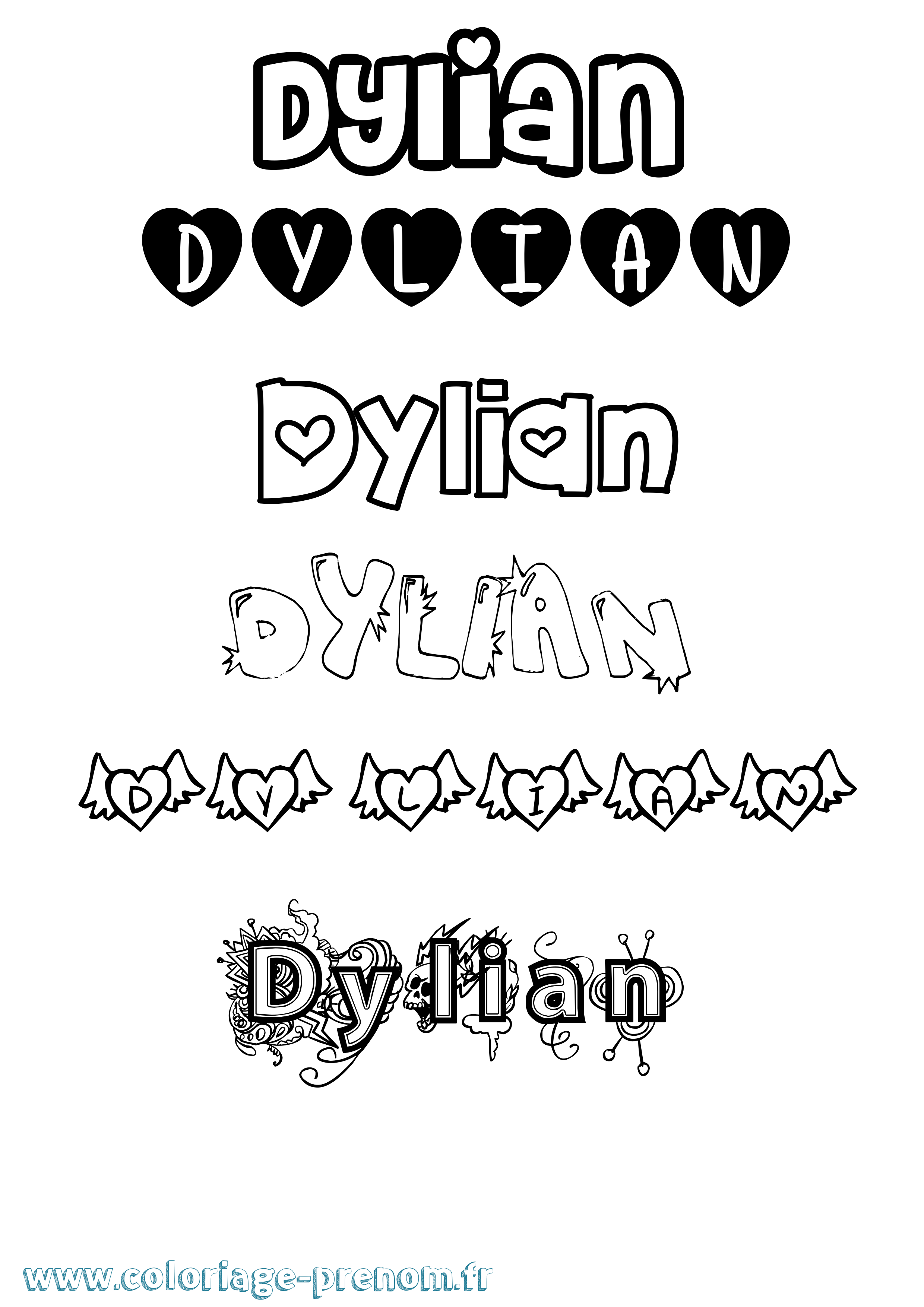 Coloriage prénom Dylian Girly