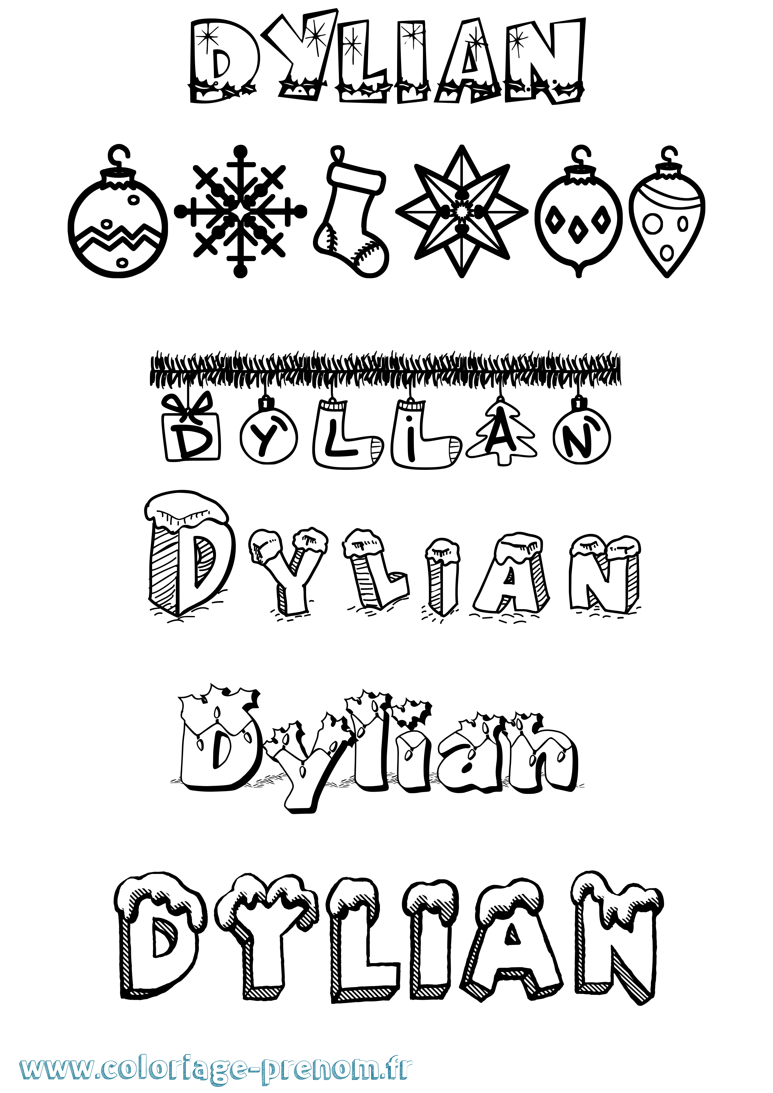 Coloriage prénom Dylian Noël