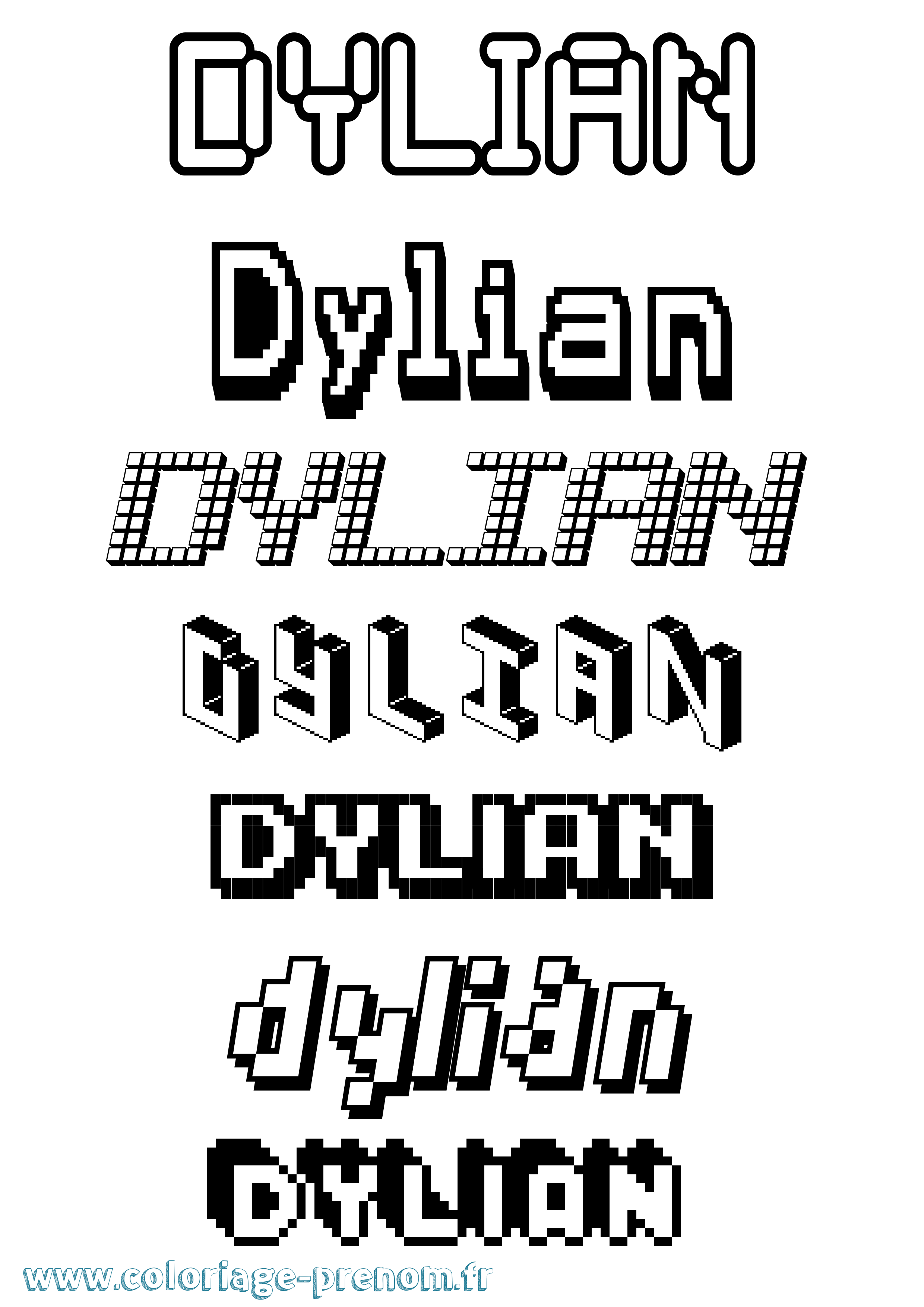 Coloriage prénom Dylian Pixel