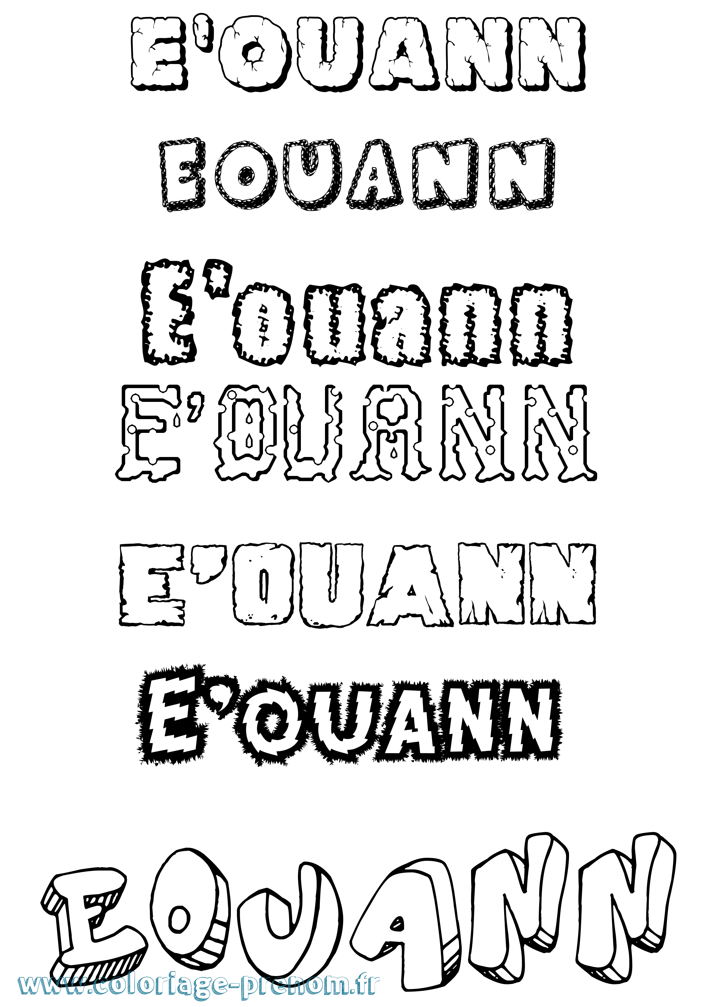 Coloriage prénom E'Ouann Destructuré