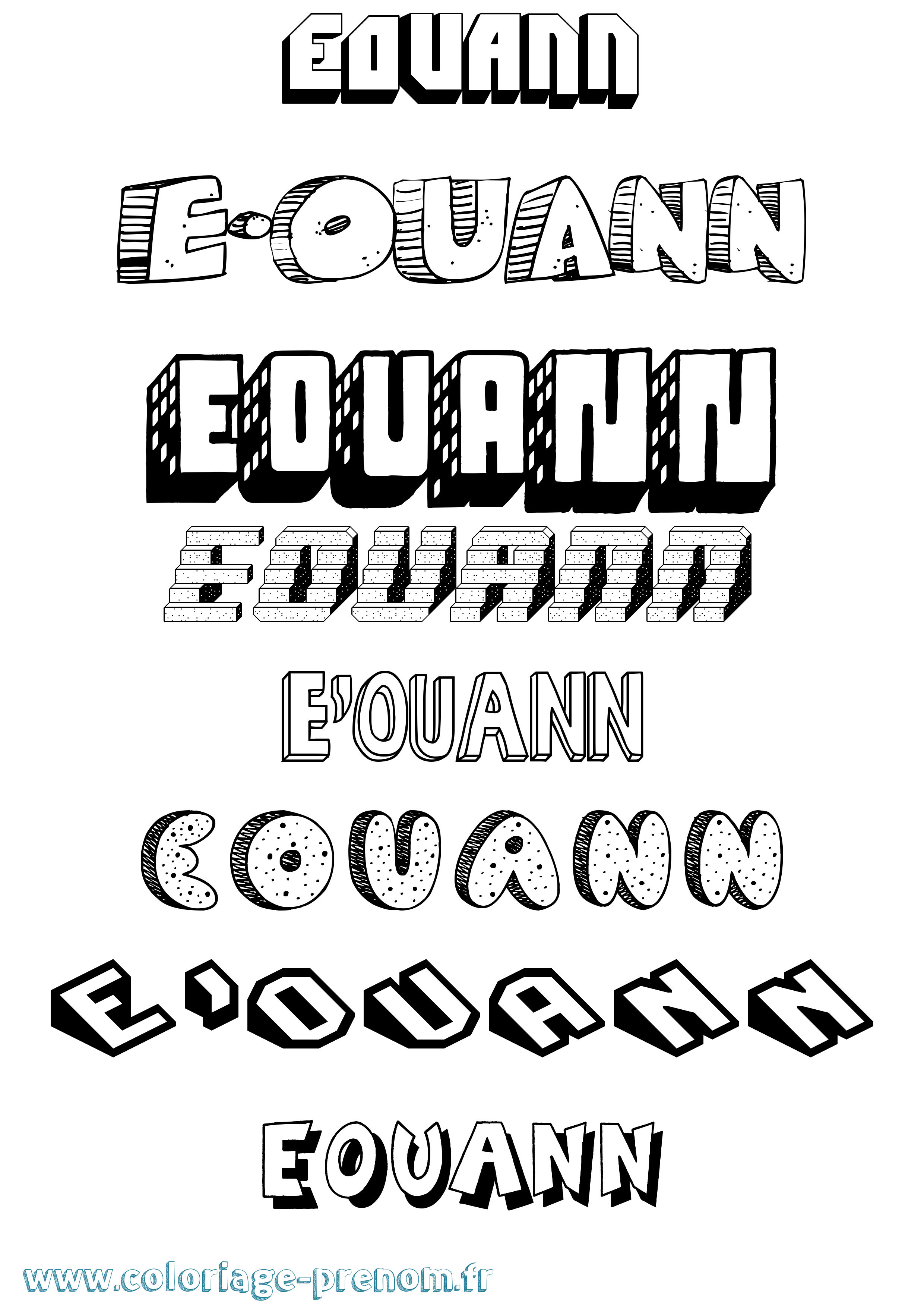Coloriage prénom E'Ouann Effet 3D