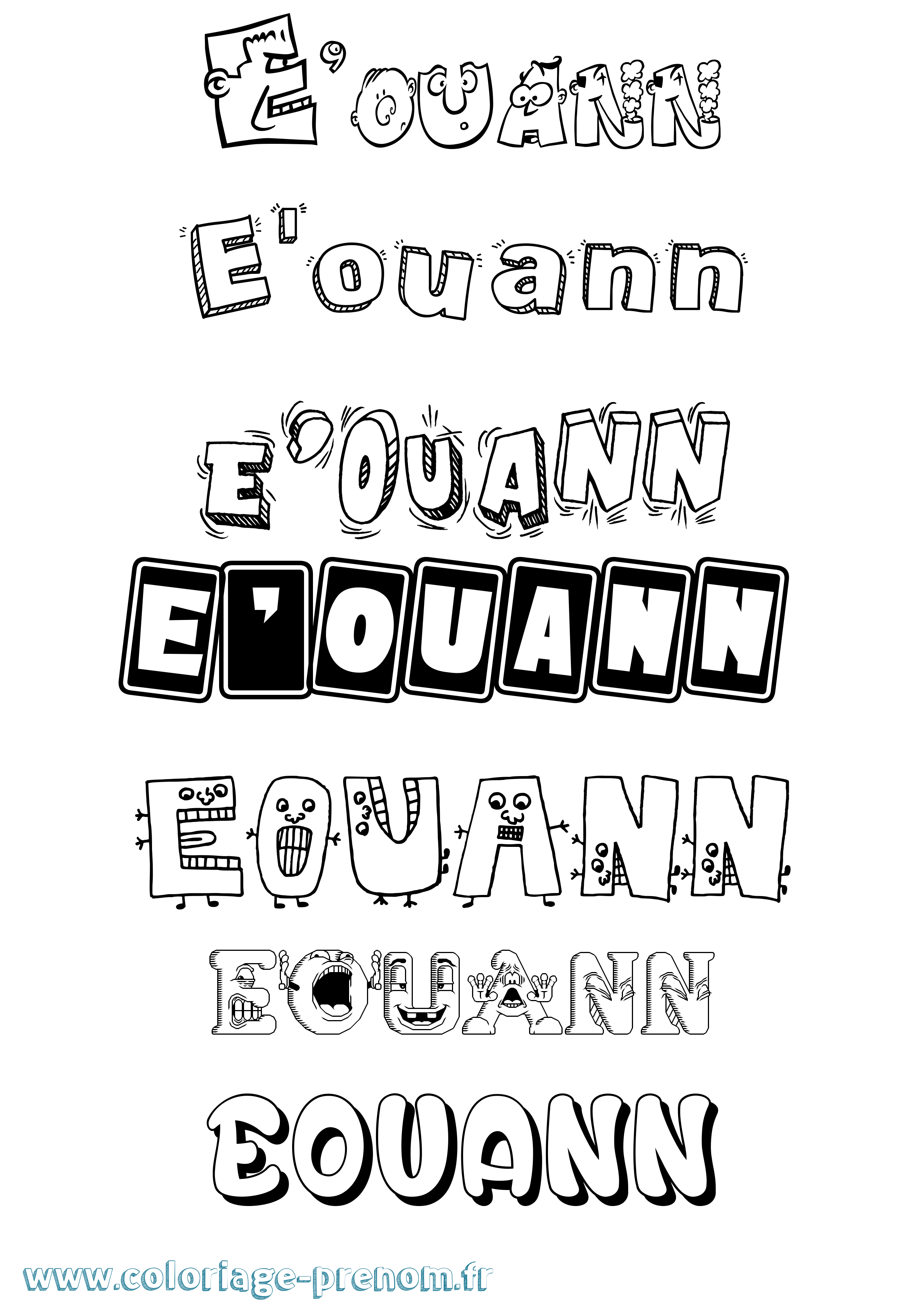 Coloriage prénom E'Ouann Fun