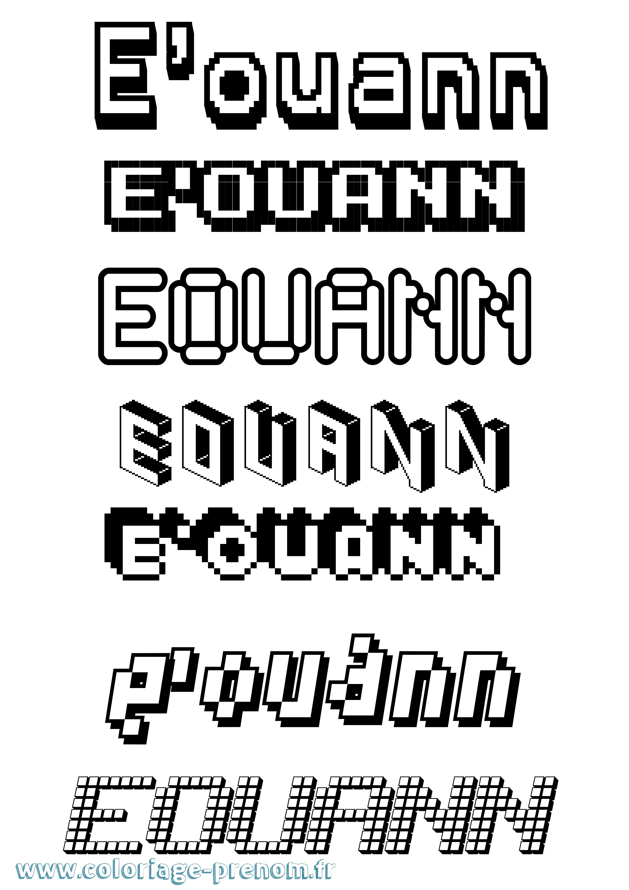 Coloriage prénom E'Ouann Pixel