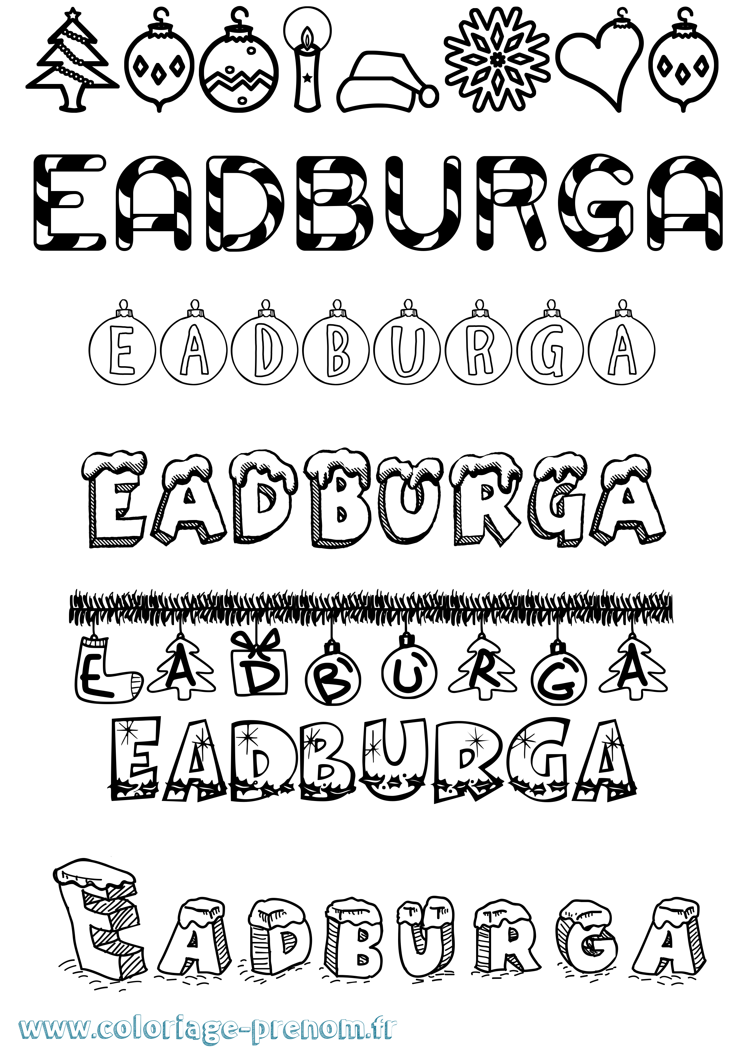 Coloriage Eadburga Noël Coloriage prénom Eadburga Noël