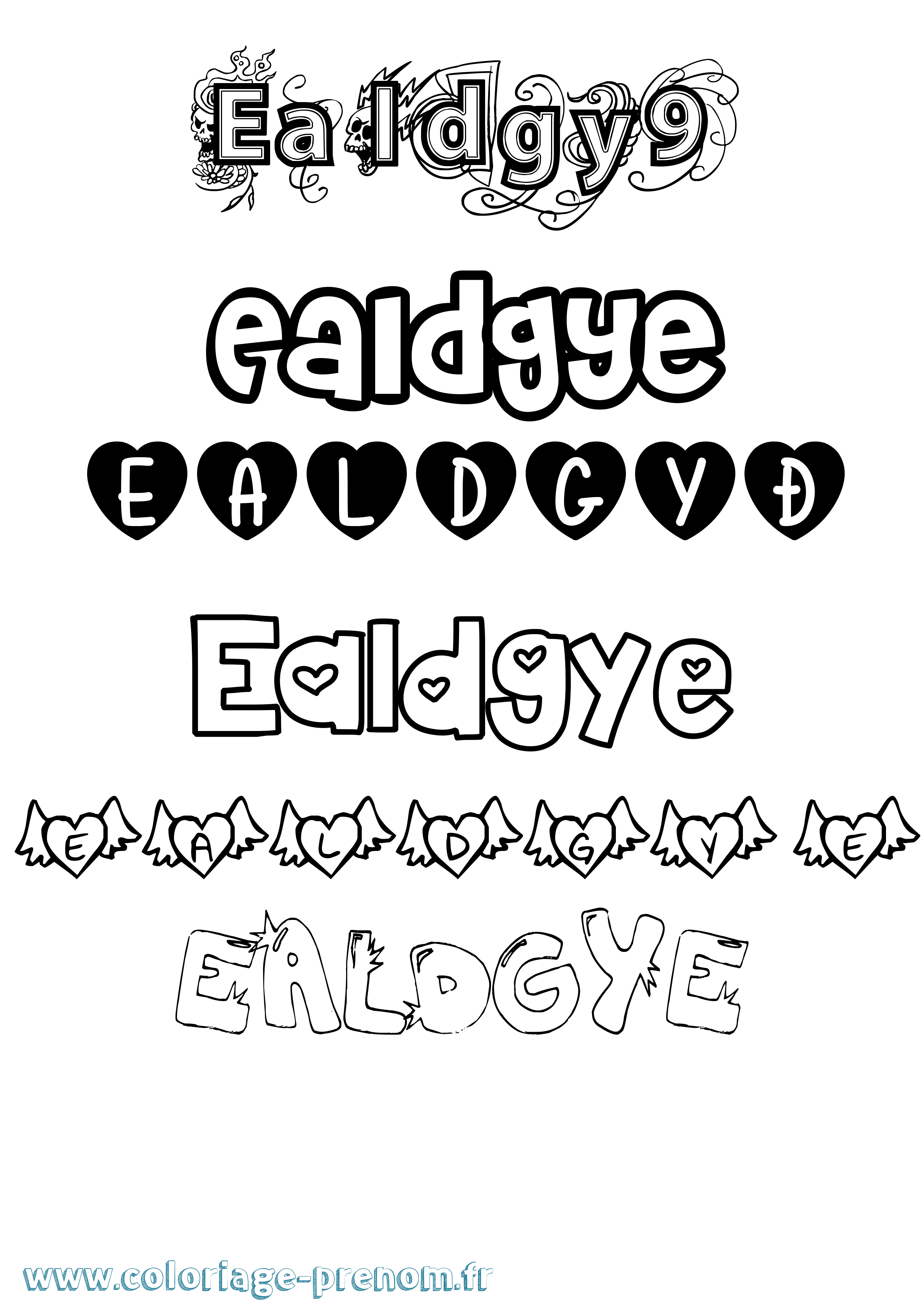 Coloriage Ealdgyð Girly Coloriage prénom Ealdgyð Girly