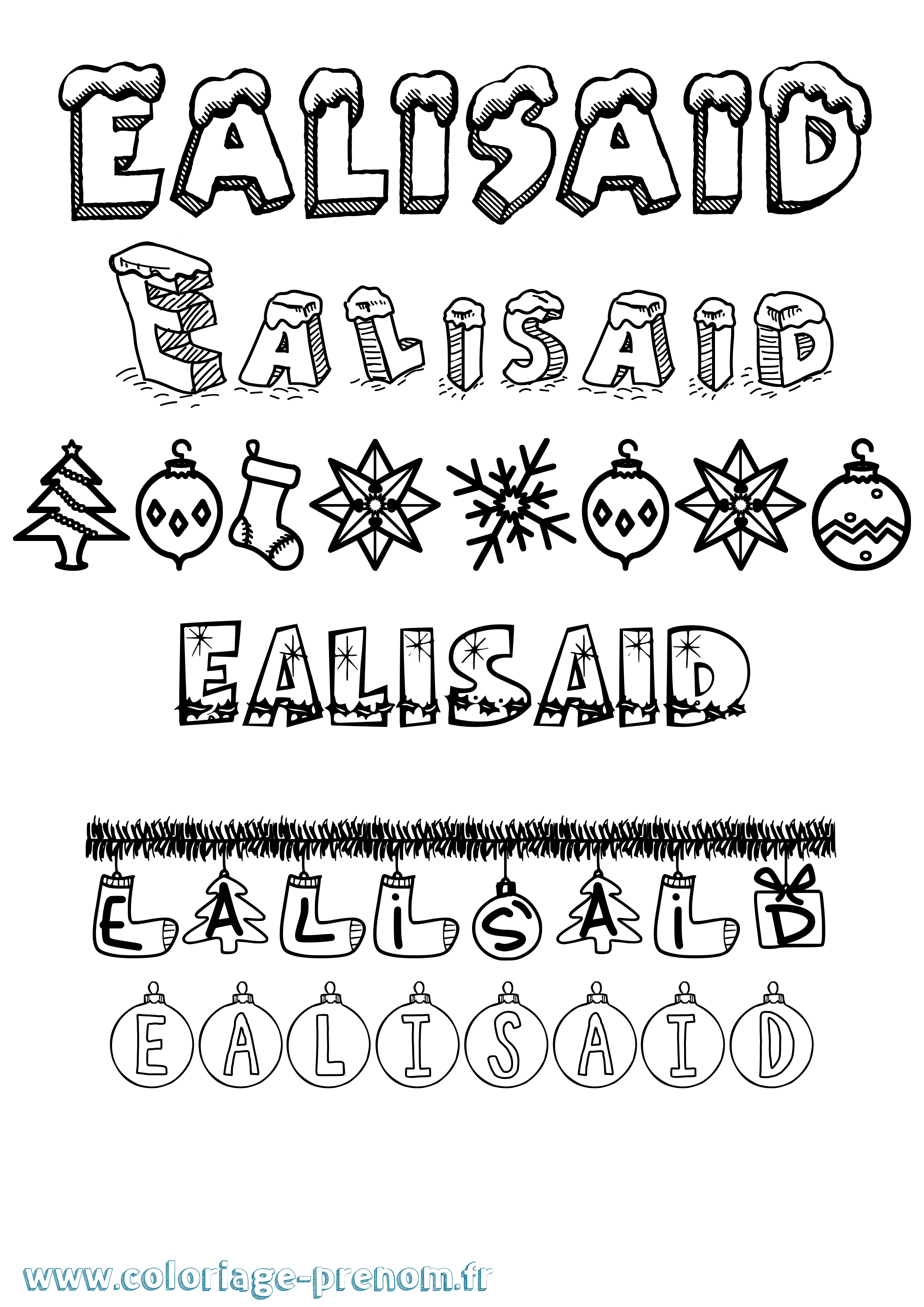 Coloriage prénom Ealisaid Noël
