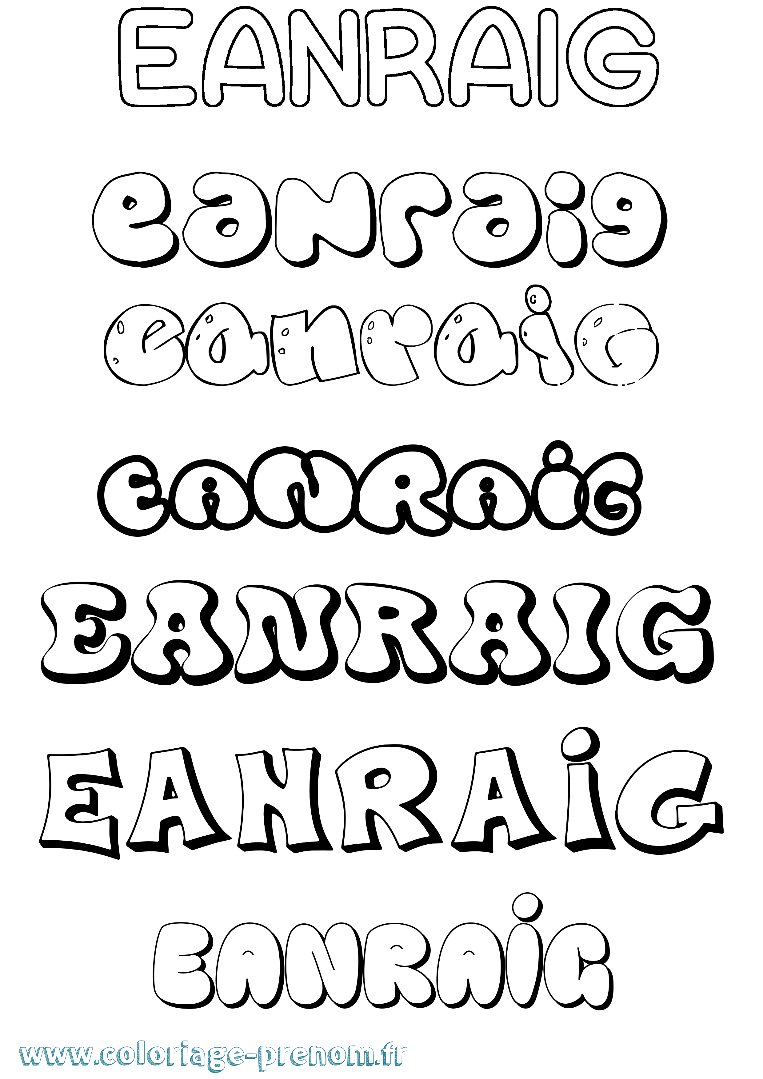 Coloriage Eanraig Bubble Coloriage prénom Eanraig Bubble
