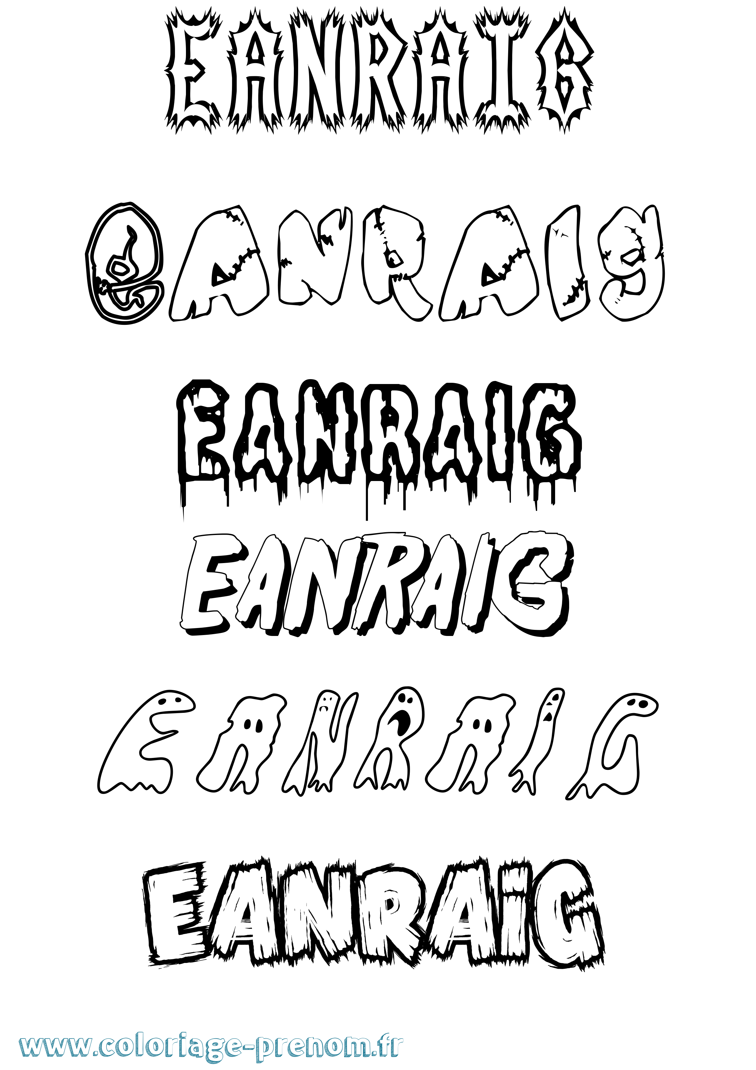 Coloriage Eanraig Frisson Coloriage prénom Eanraig Frisson