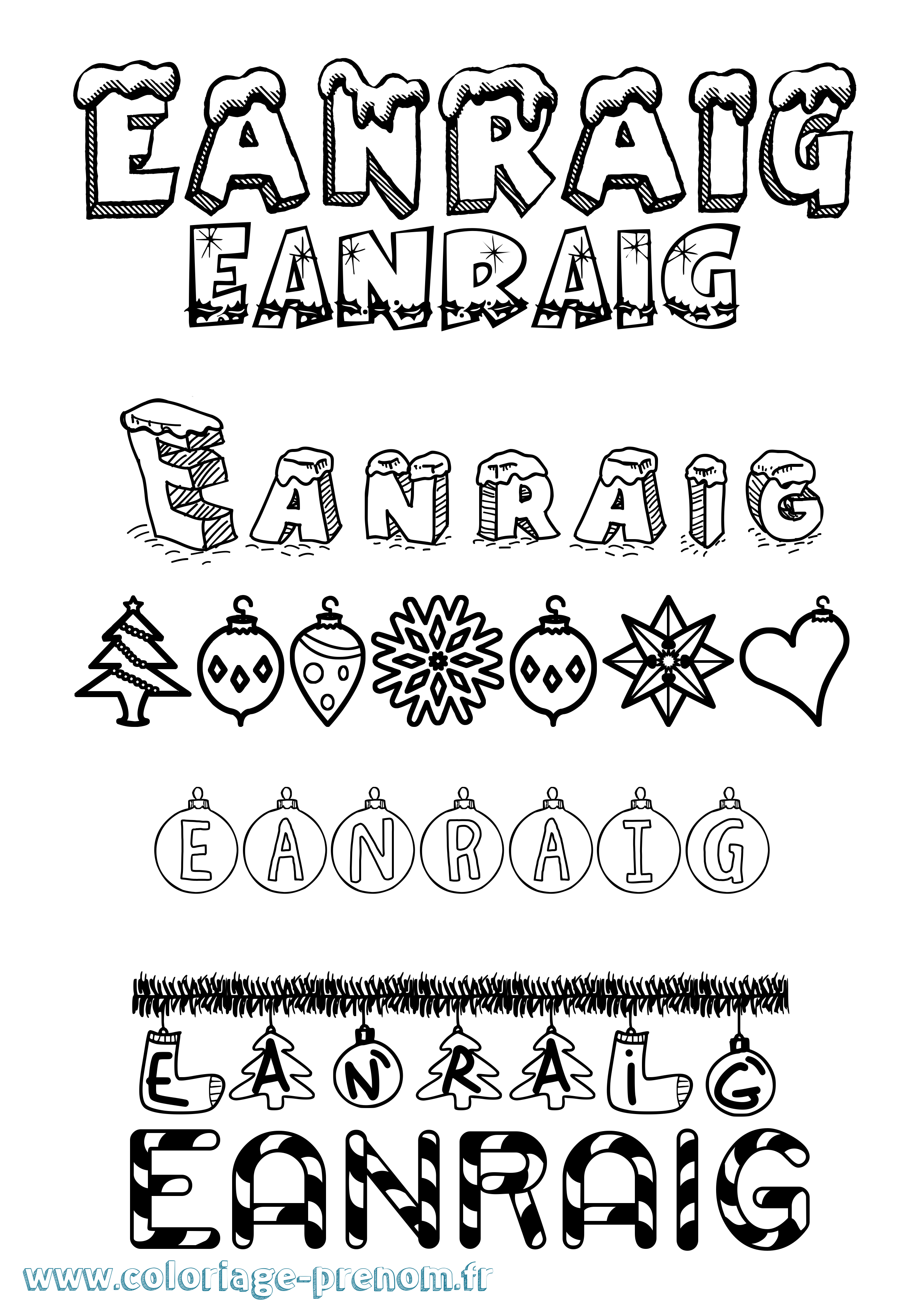 Coloriage Eanraig Noël Coloriage prénom Eanraig Noël