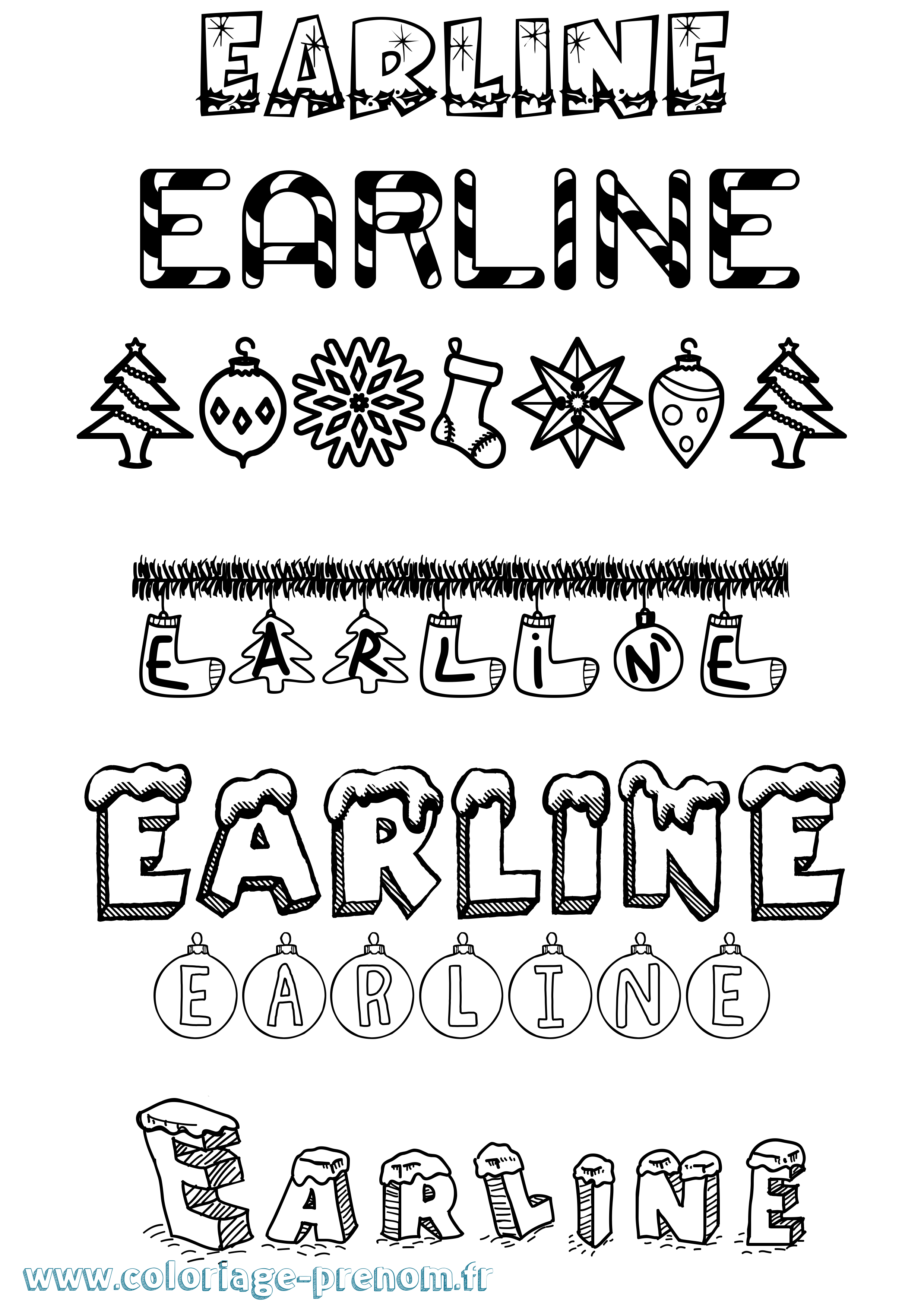 Coloriage Earline Noël Coloriage prénom Earline Noël