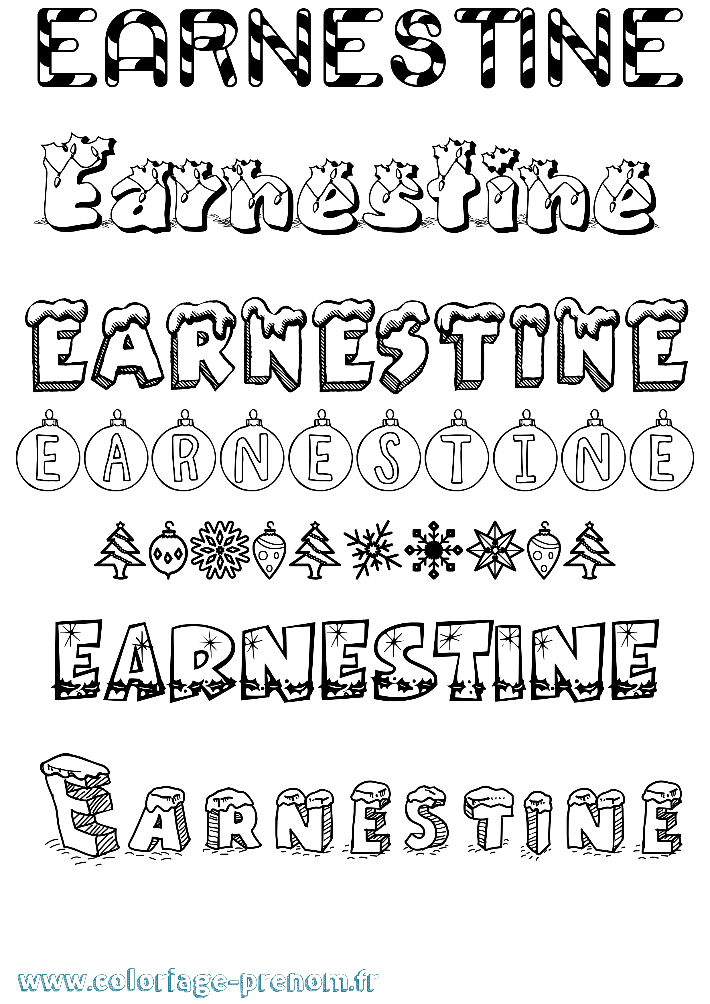 Coloriage prénom Earnestine Noël