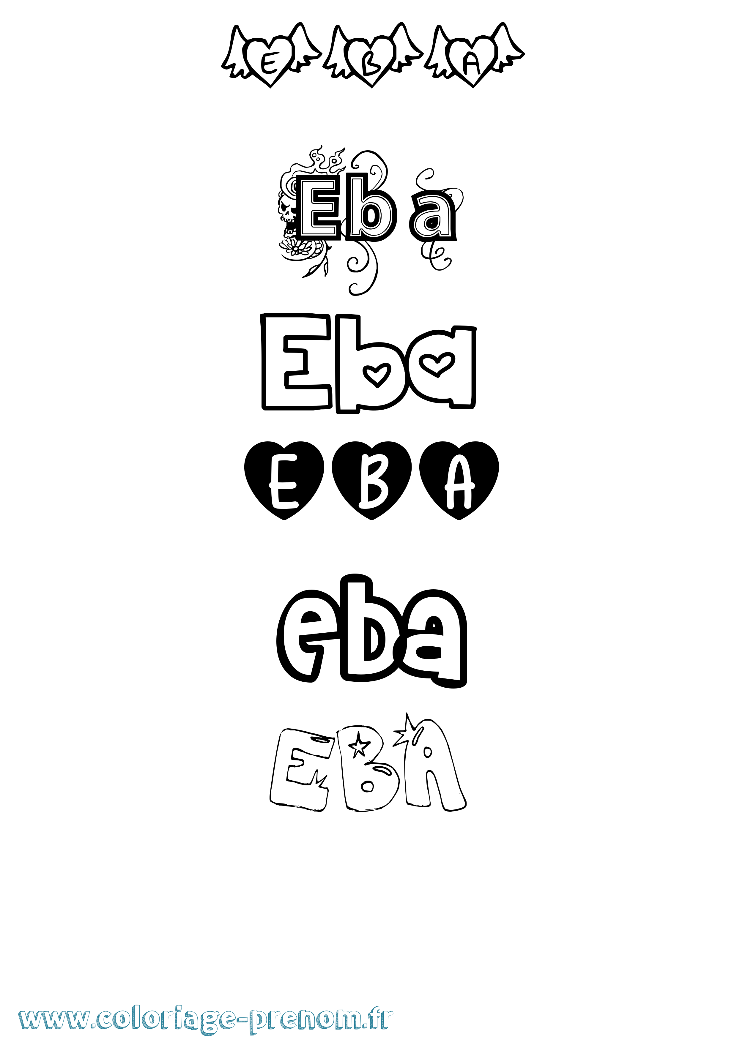Coloriage Eba Girly Coloriage prénom Eba Girly