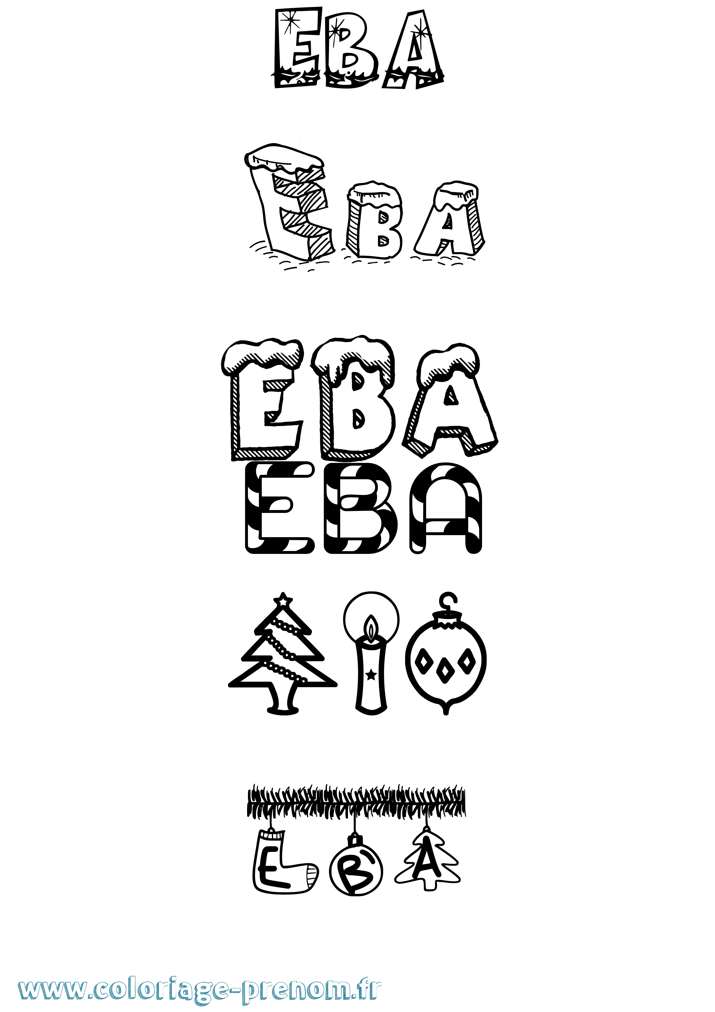 Coloriage Eba Noël Coloriage prénom Eba Noël