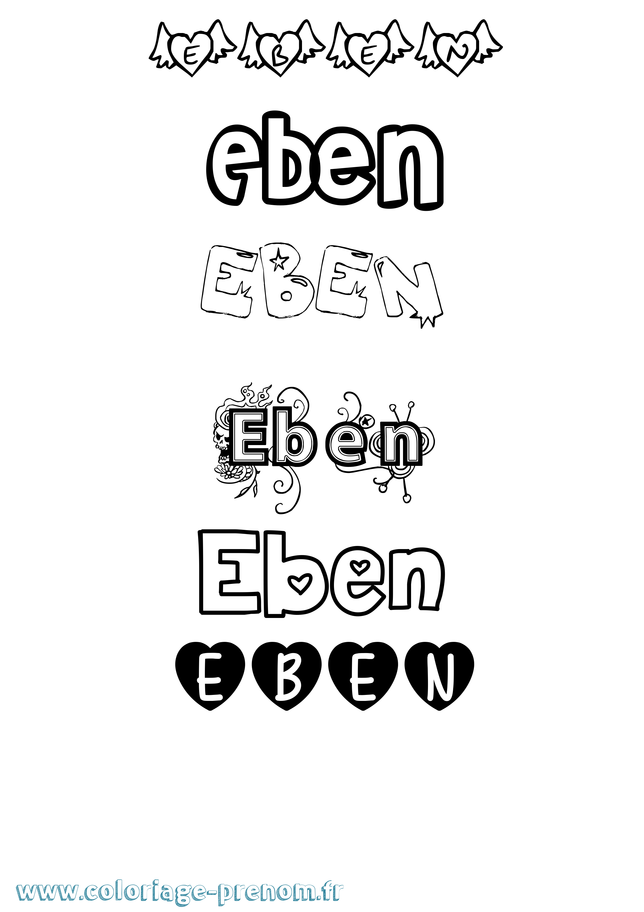 Coloriage Eben Girly Coloriage prénom Eben Girly