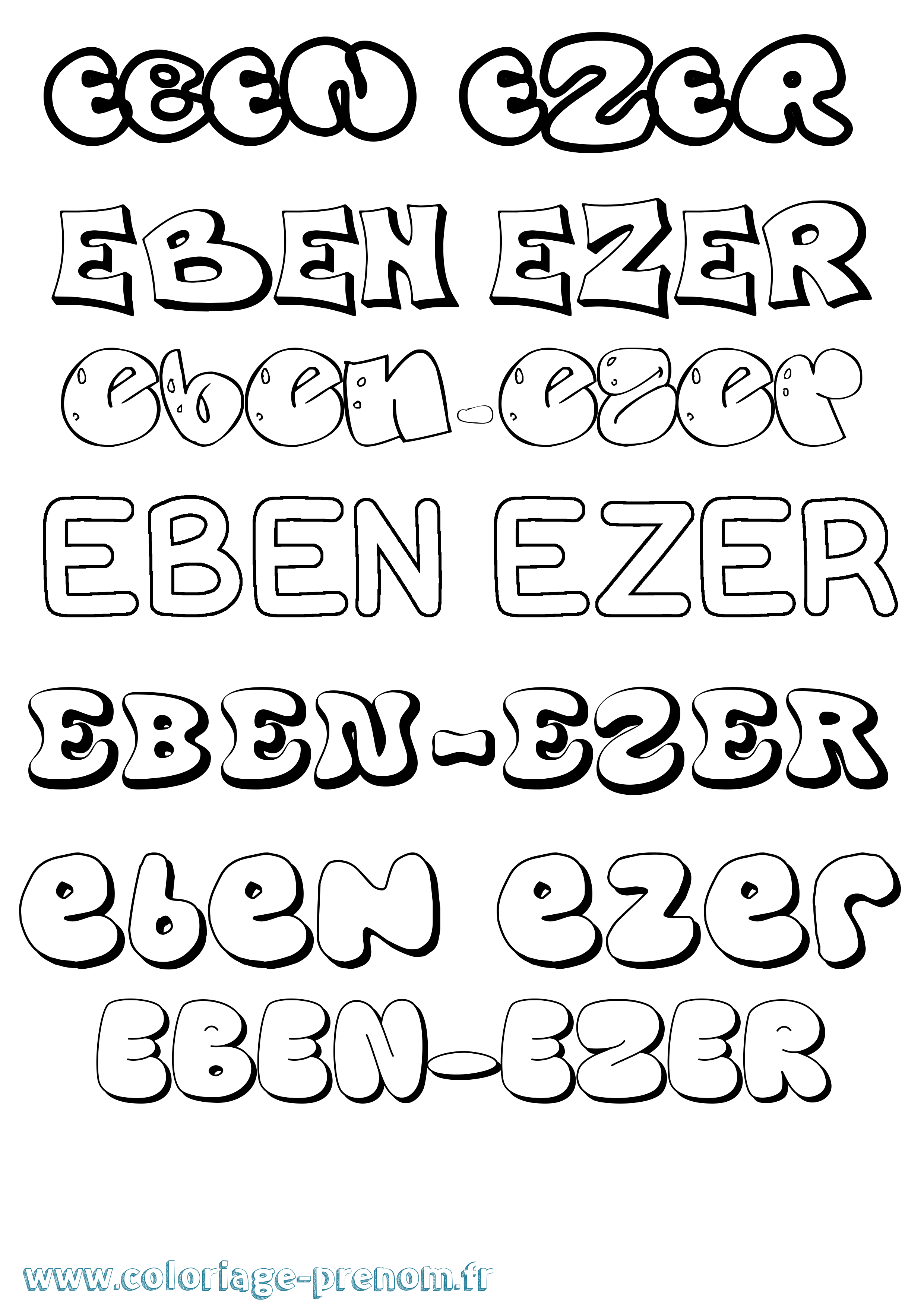 Coloriage Eben-Ezer Bubble Coloriage prénom Eben-Ezer Bubble