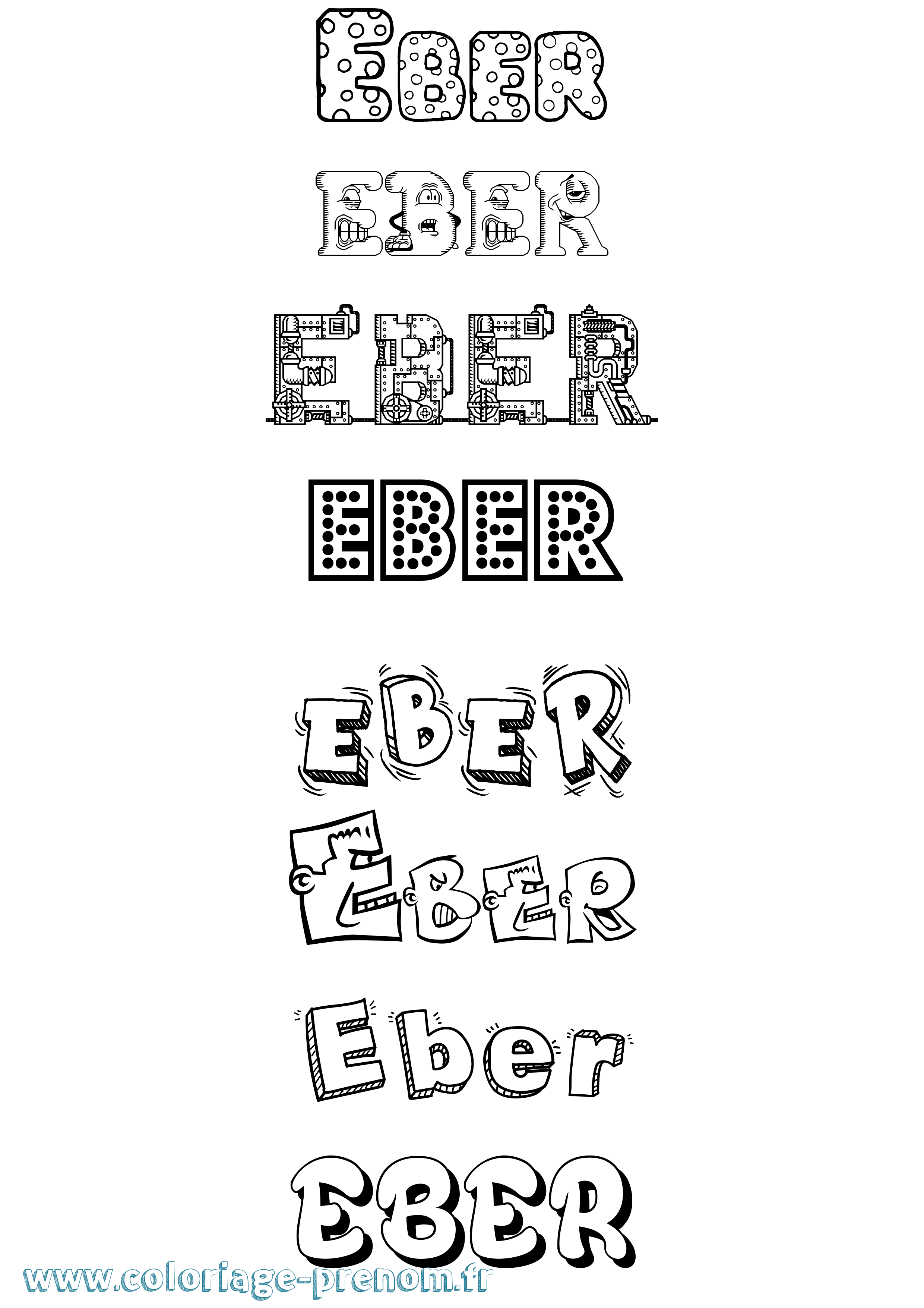 Coloriage prénom Eber Fun